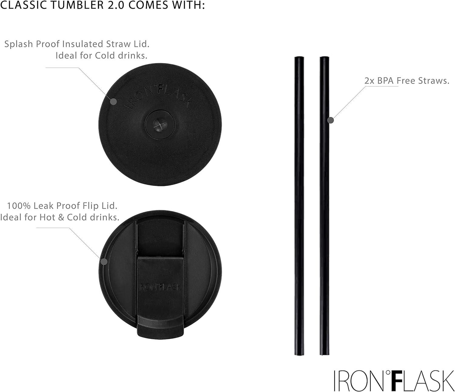 IRON °FLASK Classic Tumbler - Vacuum Insulated Stainless Steel Water Bottle, Double Walled, Drinking Cup, Insulated Travel Mug (Dark Night, 24 oz Solid Lid)
