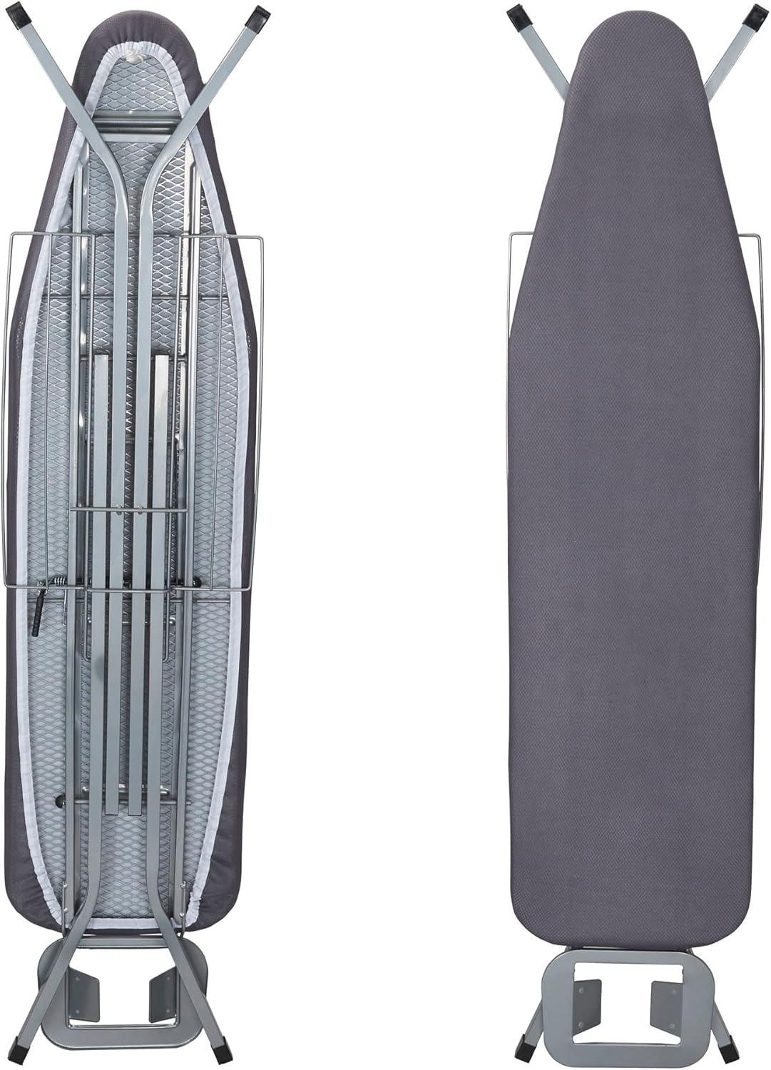 Household Essentials Ironing Center Mesh Steel Top Silver: Full Size Adjustable Ironing Board with Non-Slip Iron Rest