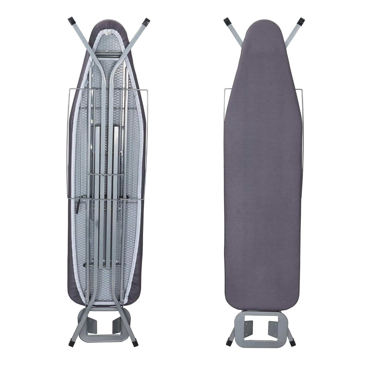 Household Essentials Ironing Center Mesh Steel Top Silver: Full Size Adjustable Ironing Board with Non-Slip Iron Rest