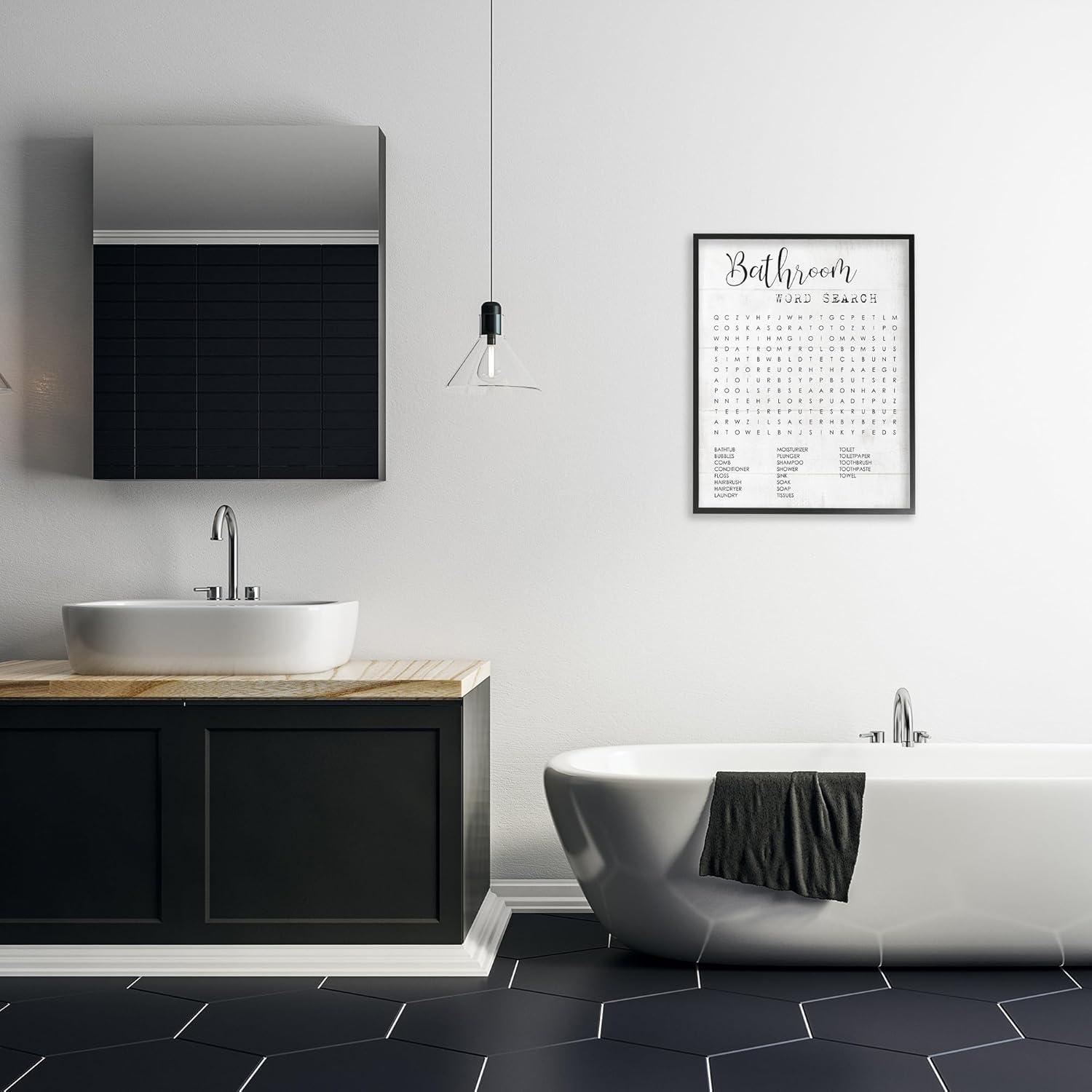Stupell Industries Bathroom Word Search Fun Family Word Design Black Framed Giclee, 24 x 30