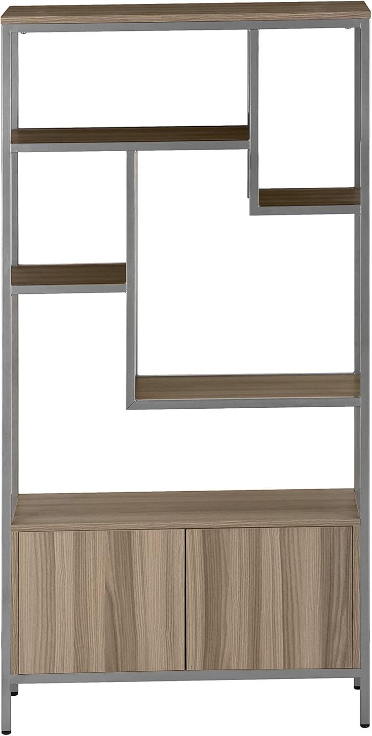 Oak and Silver Adjustable Bookcase with Doors