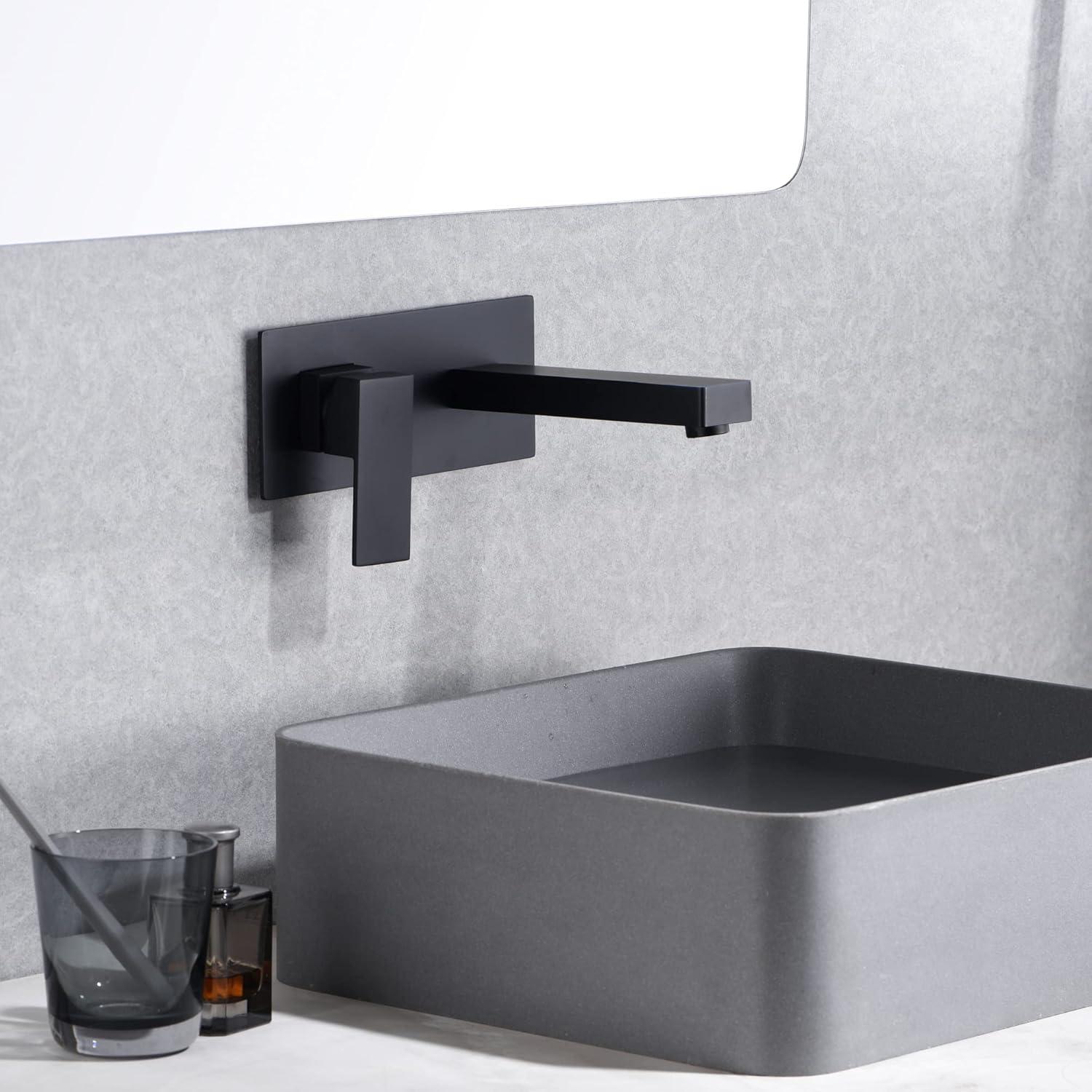 sumerain Matte Black Bathroom Faucet, Single Handle Wall Mount Sink Faucet and Rough in Valve Included, Left-Handed Design