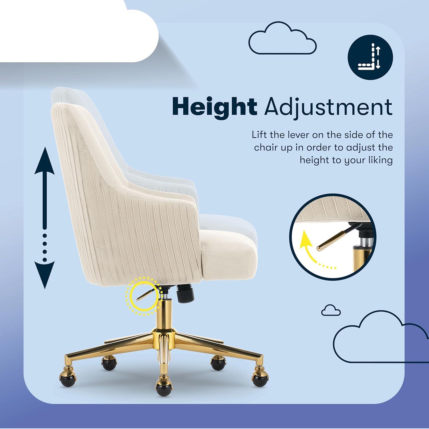 Style Leighton Home Office Chair Sanctuary Blue - Serta: Swivel, Adjustable, Wood Frame, Fixed Arms