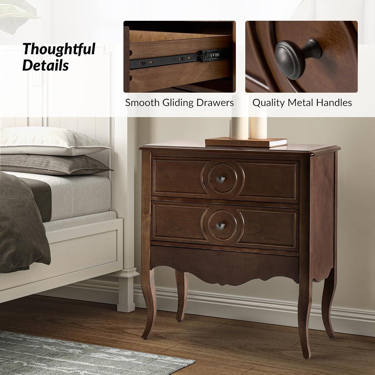 Walnut 3-Drawer Nightstand with Hidden Drawer and Charging Station