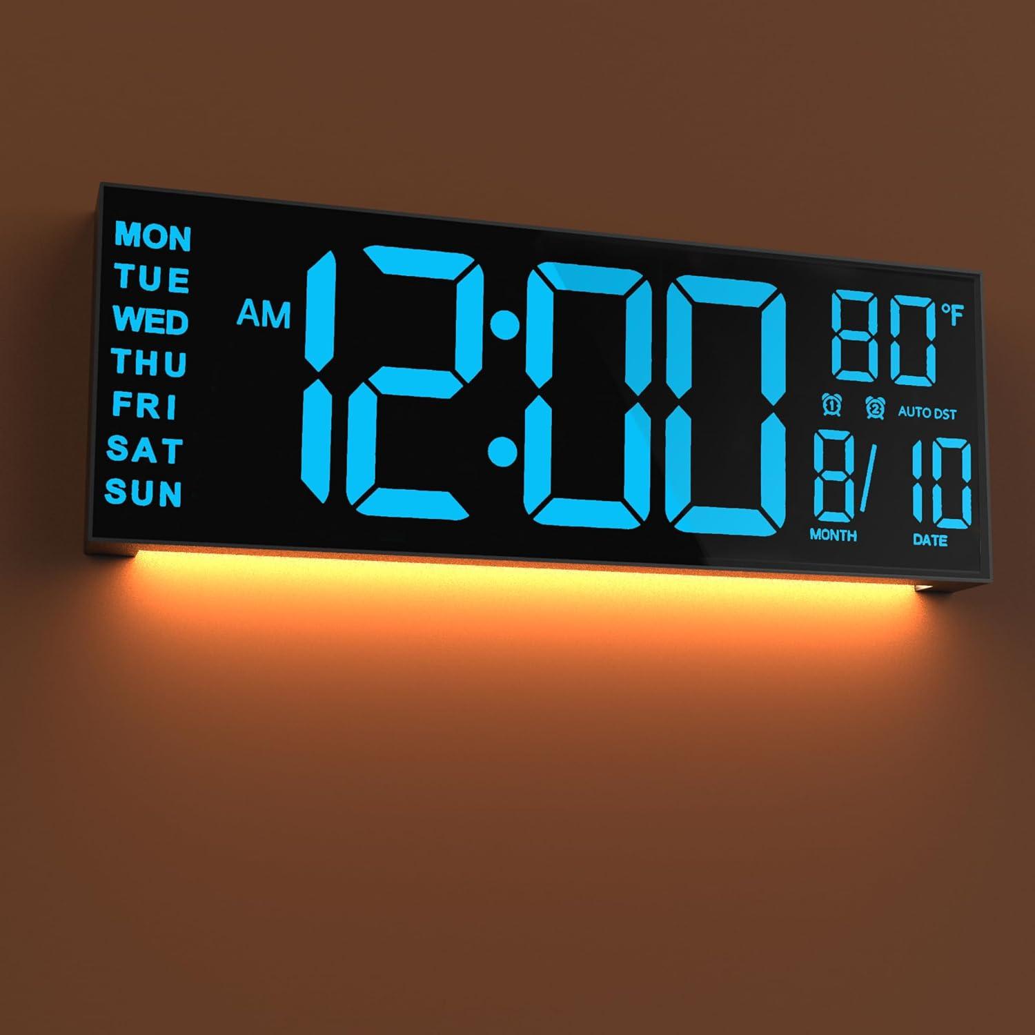 JALL 10.5" Digital Clock with Large Display, Calendar Day and Date, DST, Temperature, Dual Alarms, for Desk, Wall Mounted, Living Room, Bedroom, Gift for Elderly, Seniors, Dementia