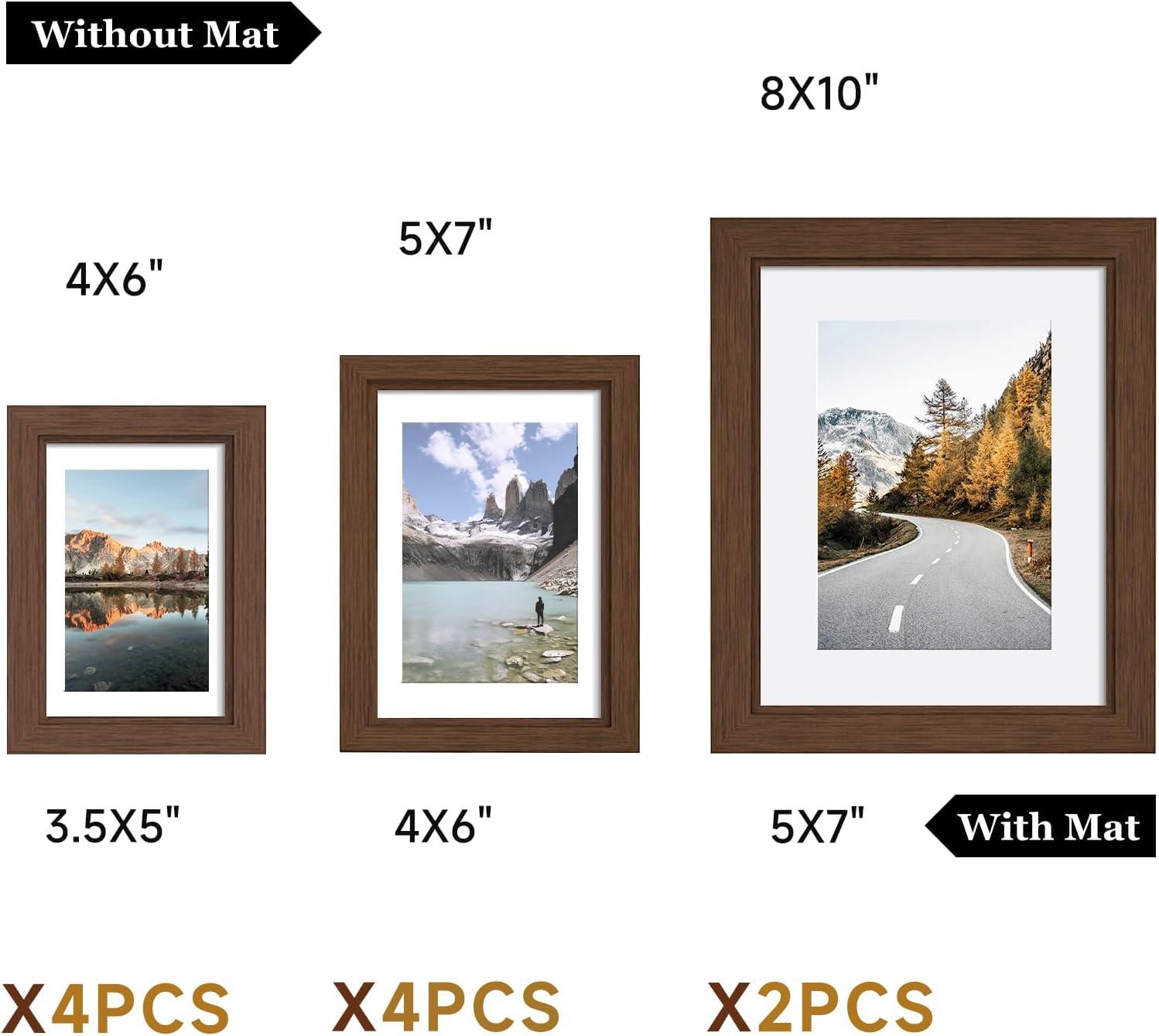 Picture Frames Set of 10, Collage Picture Frames for 8x10, 5x7, 4x6 Photos Real Glass for Wall or Tabletop
