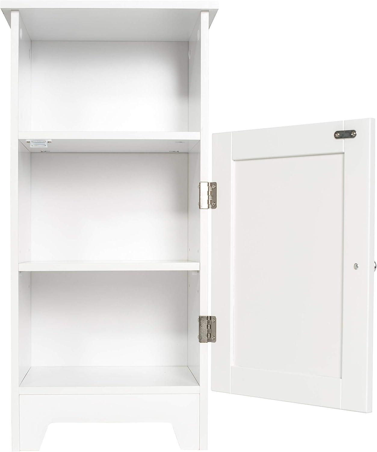 Redmon Freestanding Single Door Beadboard Floor Cabinet, Multi Room, Small Bathroom Storage, 13.25 Inch Width x 11.75 Inch Depth x 27.75 Inch Height, White Enamel Finish