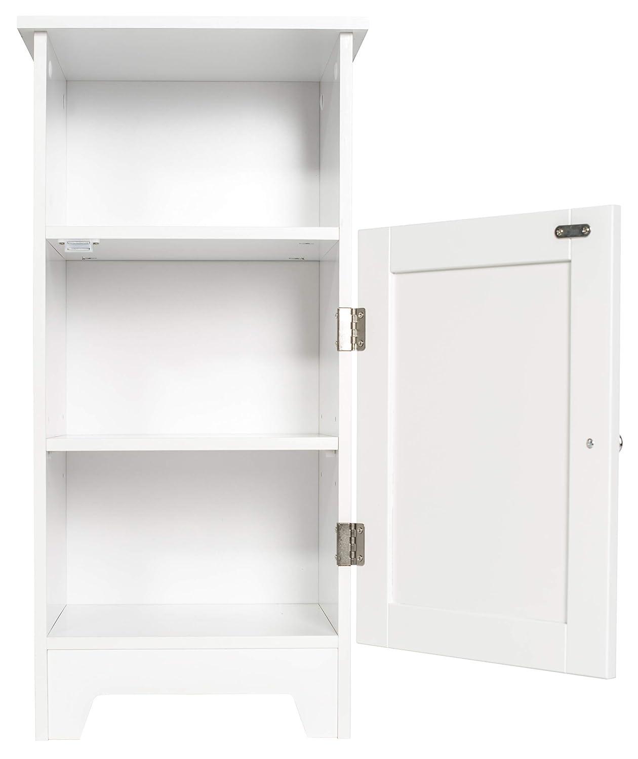 Redmon Freestanding Single Door Beadboard Floor Cabinet, Multi Room, Small Bathroom Storage, 13.25 Inch Width x 11.75 Inch Depth x 27.75 Inch Height, White Enamel Finish