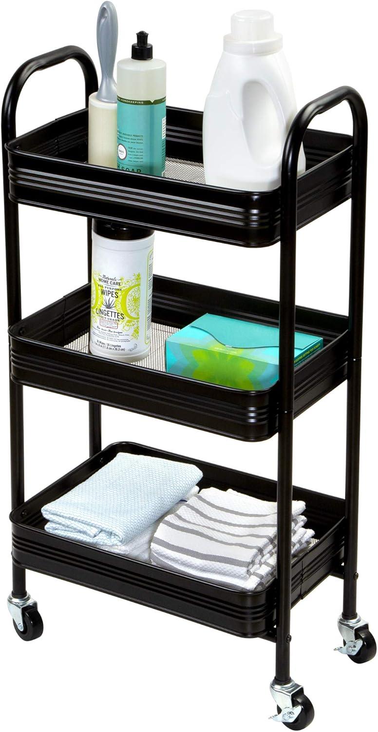 Black Metal 3-Tier Rolling Storage Cart