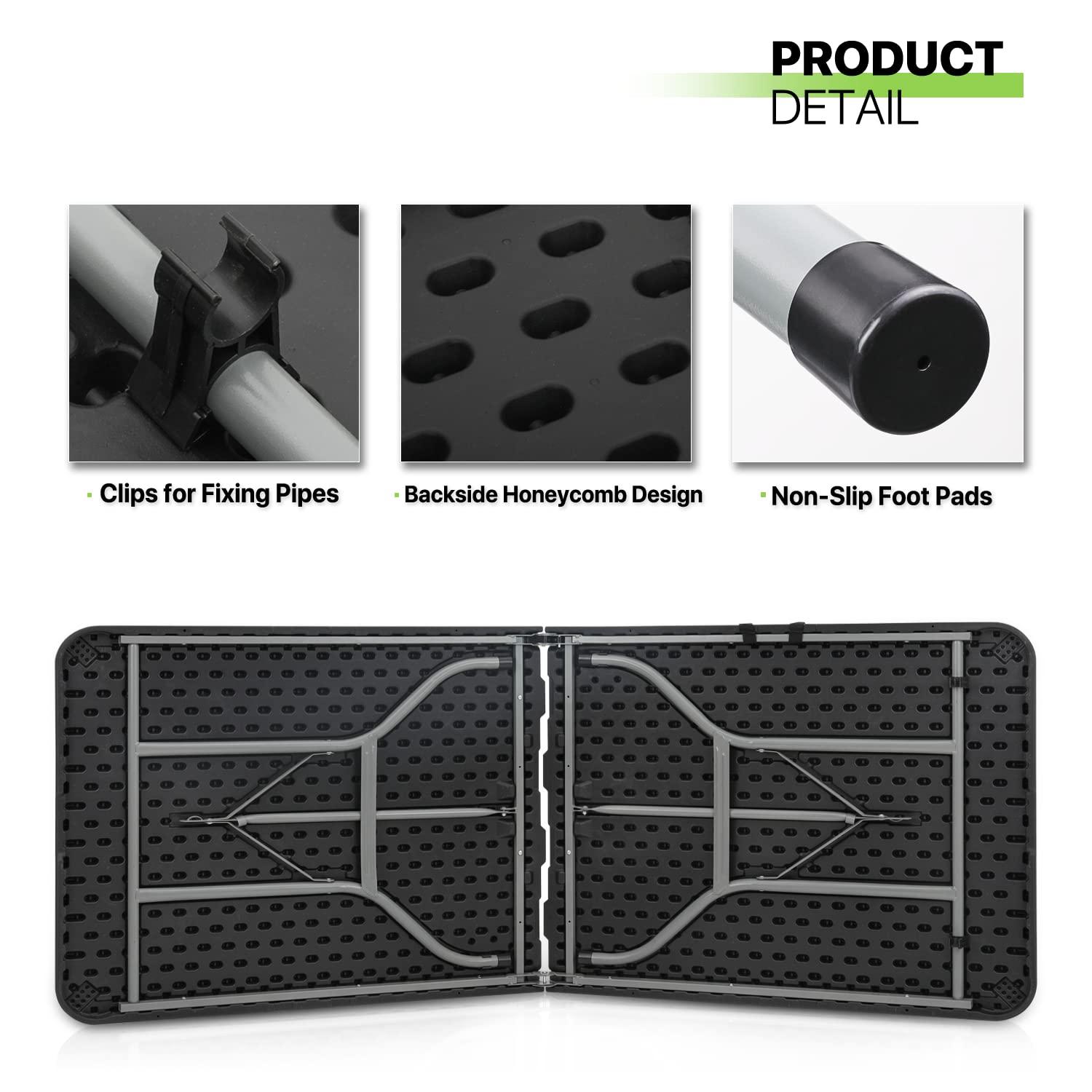 Bring Home Furniture 8Ft Heavy Duty Folding Table, Indoor Outdoor Portable Plastic Picnic Desk with Steel Legs and Handle