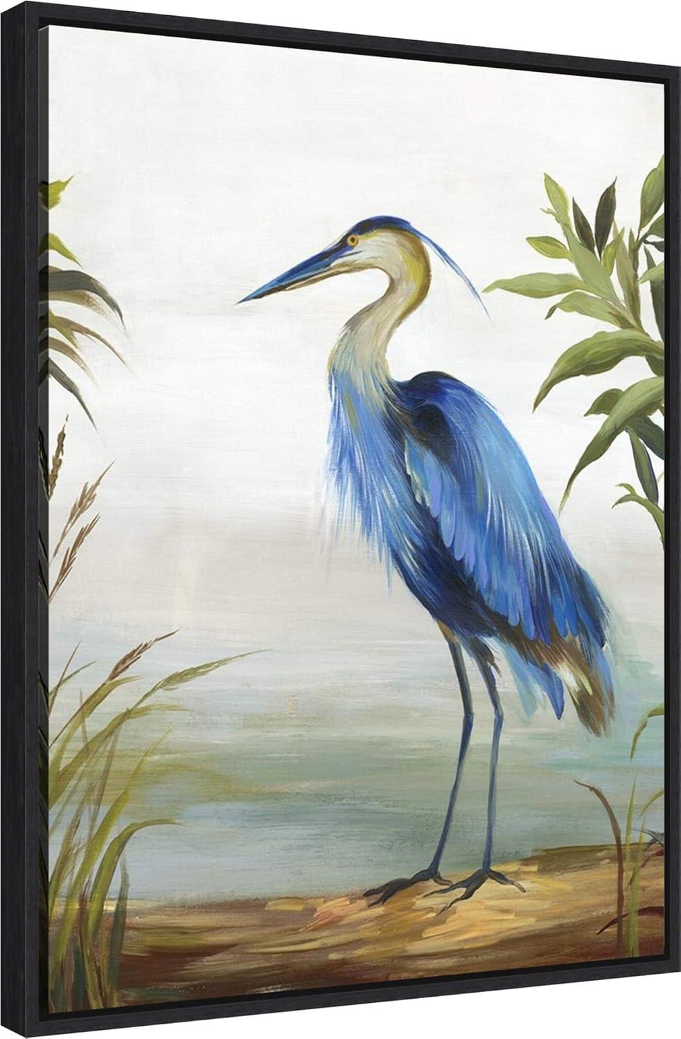 Amanti Art Blue Heron by Aimee Wilson Canvas Wall Art Print Framed 18" x 24" in Sylvie Black