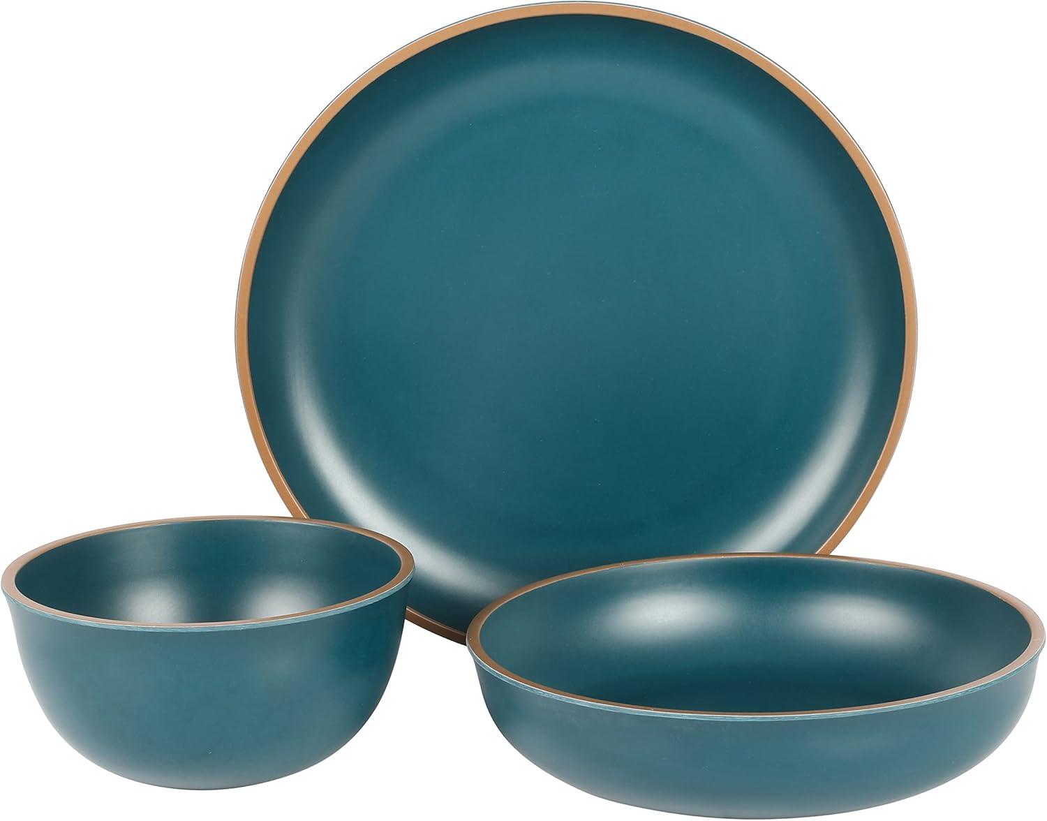 Gibson Home Rockabye 12 Piece Double Bowl Melamine Dinnerware Set - Matte Red