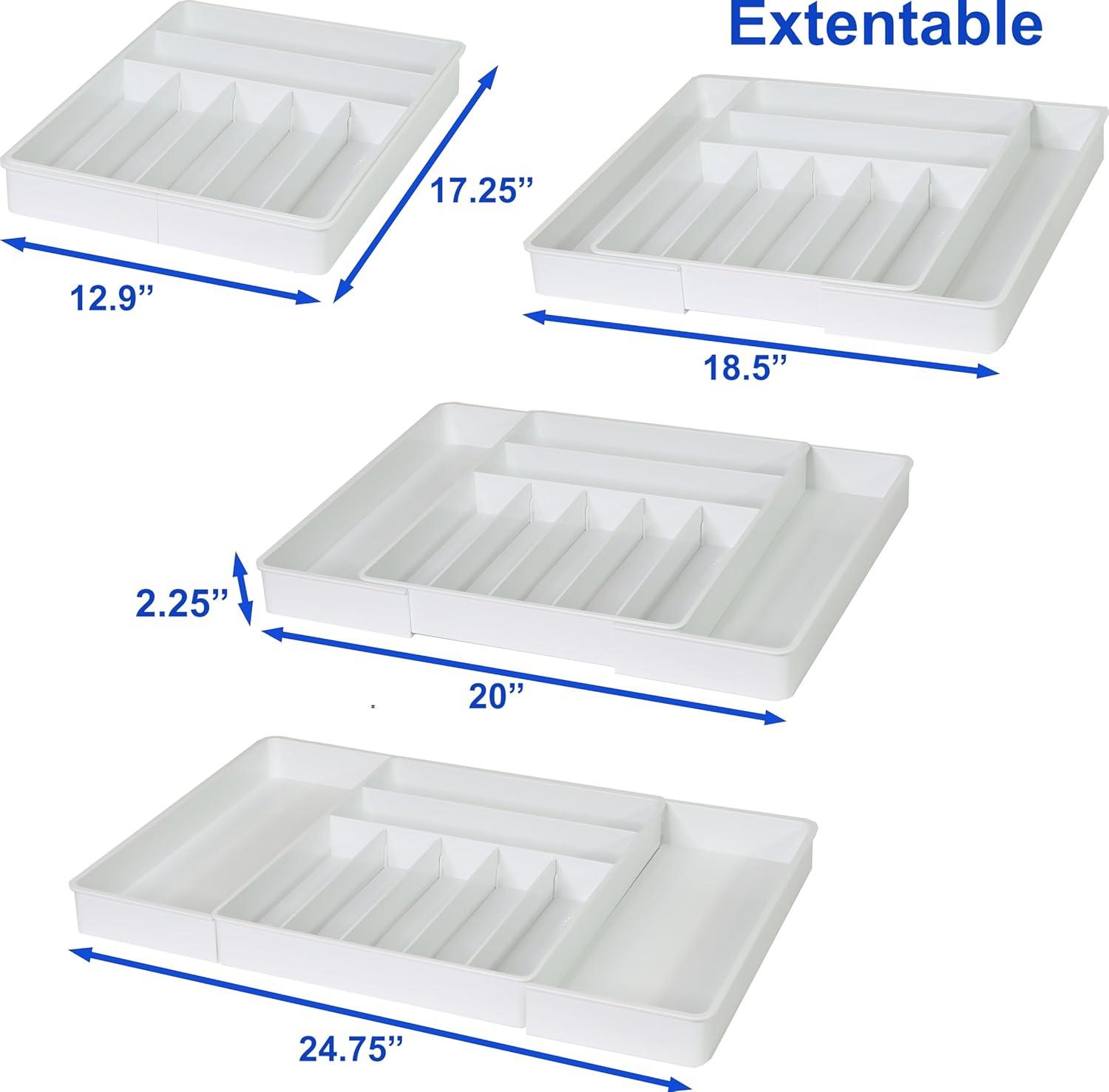 Simple Houseware Expandable Cutlery Drawer Tray and Flatware Utensil Organizers for Kitchen, White