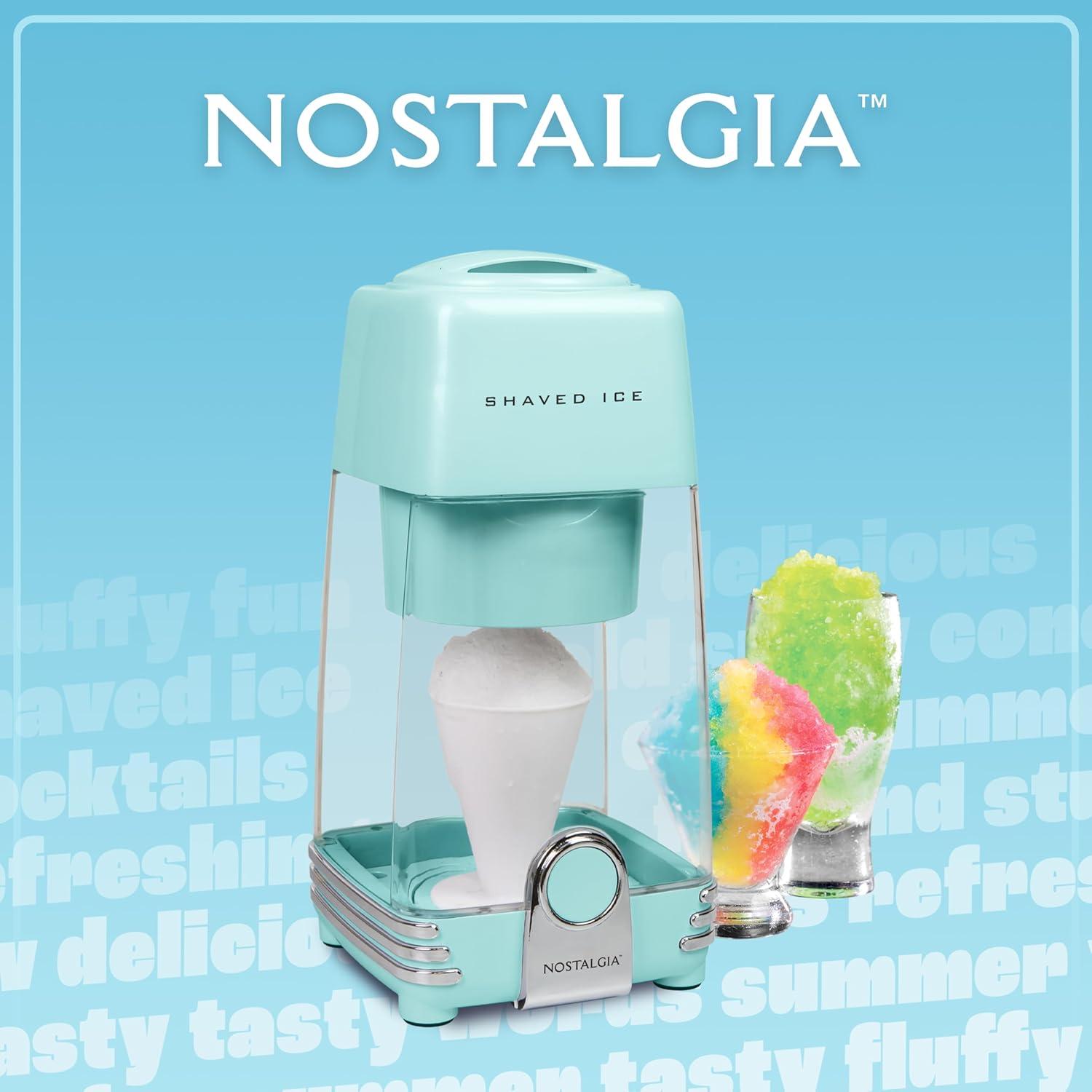 Nostalgia Retro Electric Table-Top Snow Cone Maker, Vintage Shaved Ice Machine Includes 1 Reusable Plastic Cup and Ice Mold, Aqua
