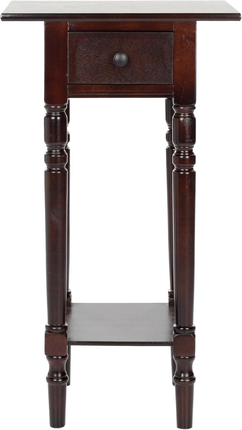 Transitional Dark Cherry Rectangular Side Table with Storage Drawer