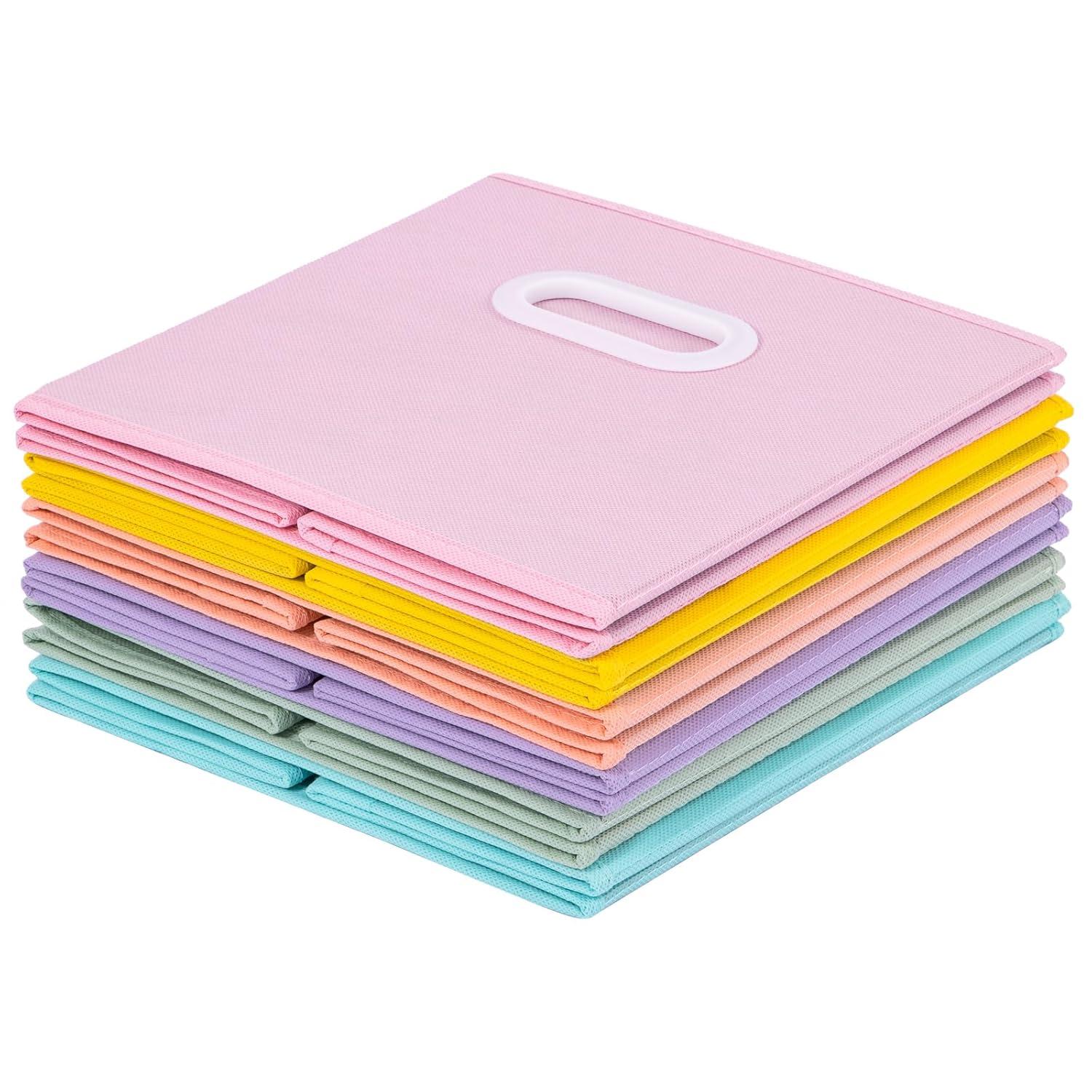 Stero Fabric Storage Cubes Bins, 11 inch Fun Colored Foldable Storage Baskets with Dual Plastic Handle for Home, Kids Room, Closet and Toys Organization, Multi Colored, Set of 6