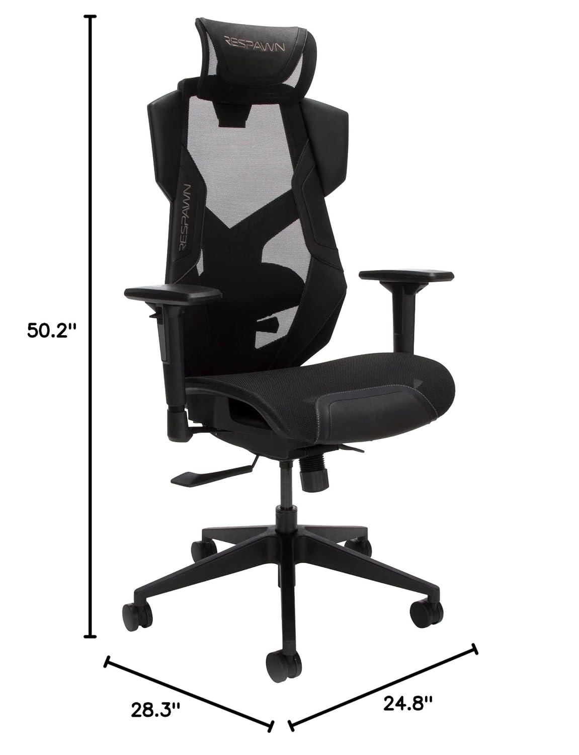 Respawn RESPAWN FLEXX Mesh Gaming Chair With Lumbar Support, Ergonomic Gaming Chair with Recline/Tilt Tension Controls, Adjustable Arms, 300lb Max Weight With Wheels for Computer/Desk/Office