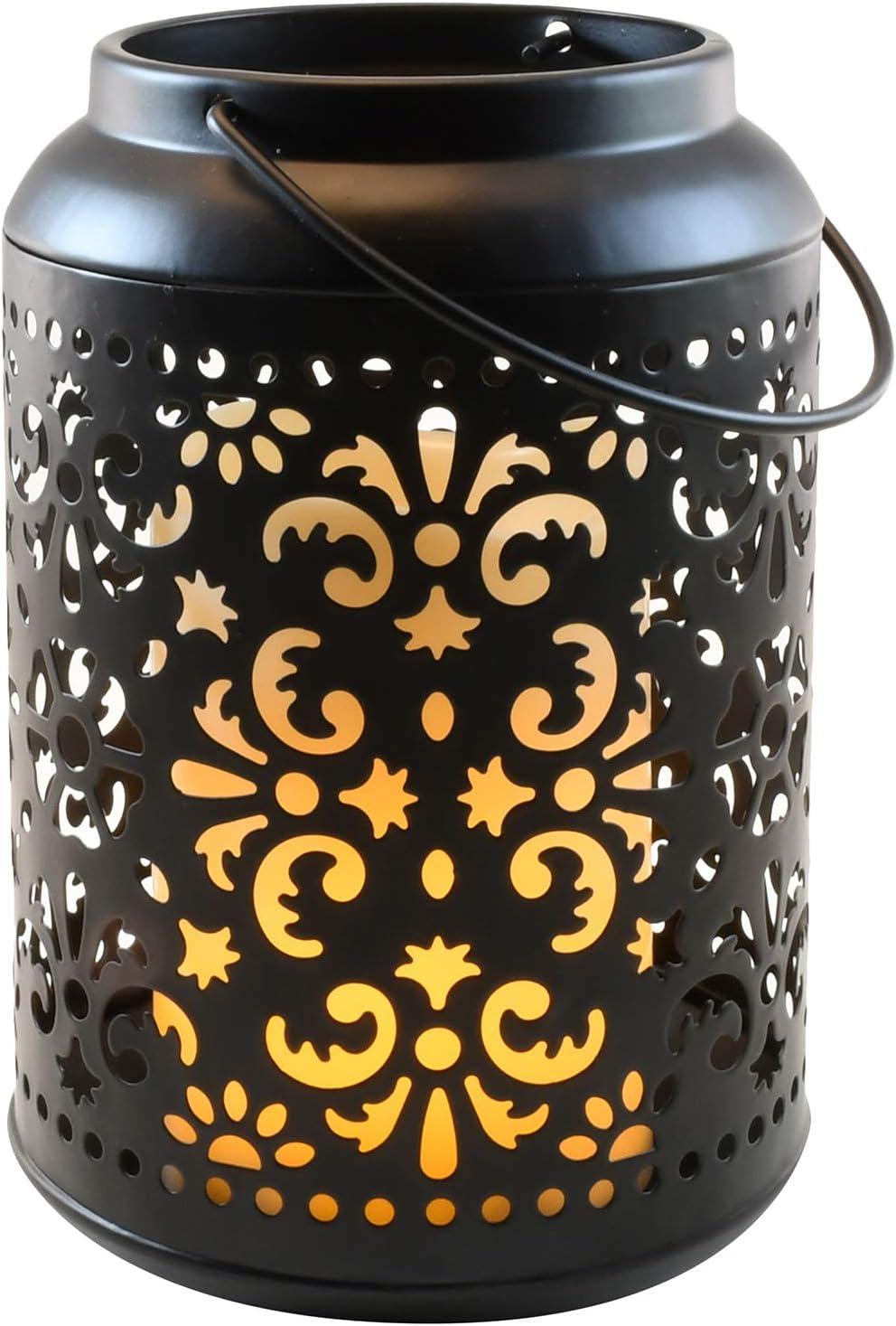 Black Iron Cylinder Hanging Lantern with LED Candle