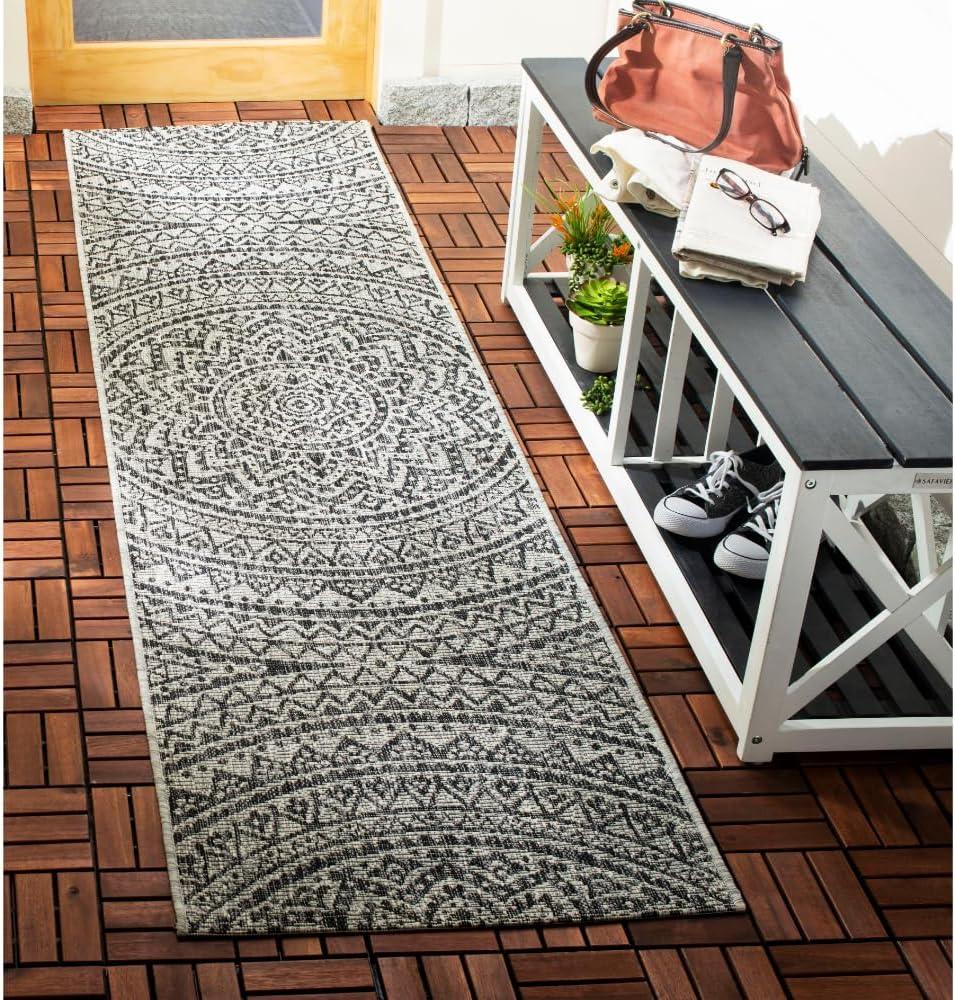 Courtyard CY8734 Power Loomed Indoor and Outdoor Runner Rug - Light Grey/Black - 2'3"x10' - Safavieh