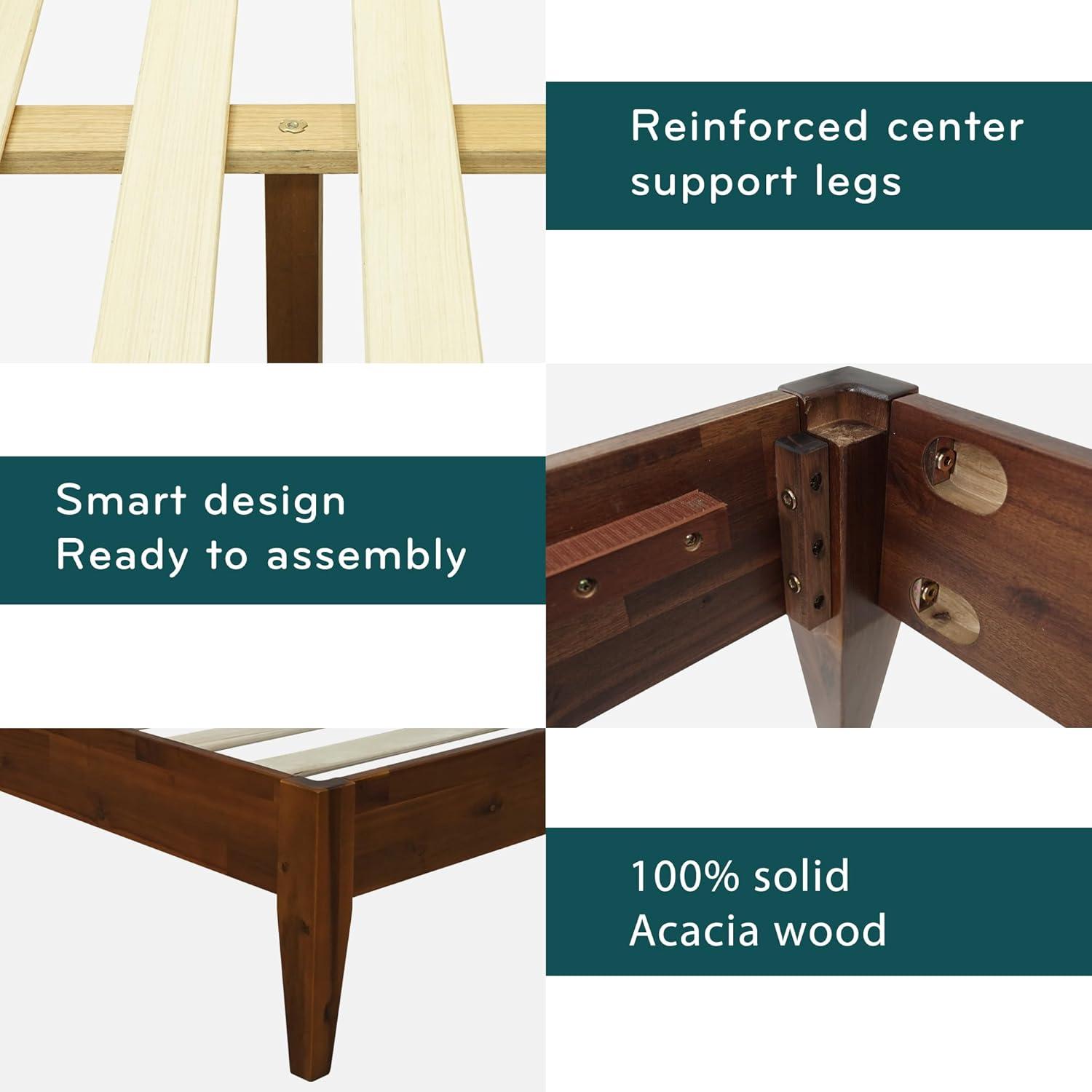 Acacia Mervyn Wooden Bed Frame, 100% Solid Wood Platform Bed, All Mattress Support & No Box Spring Needed, Effortless Assembly, 800 lbs Capacity, 5 Years Warranty Bedroom Furniture (Chocolate, King)
