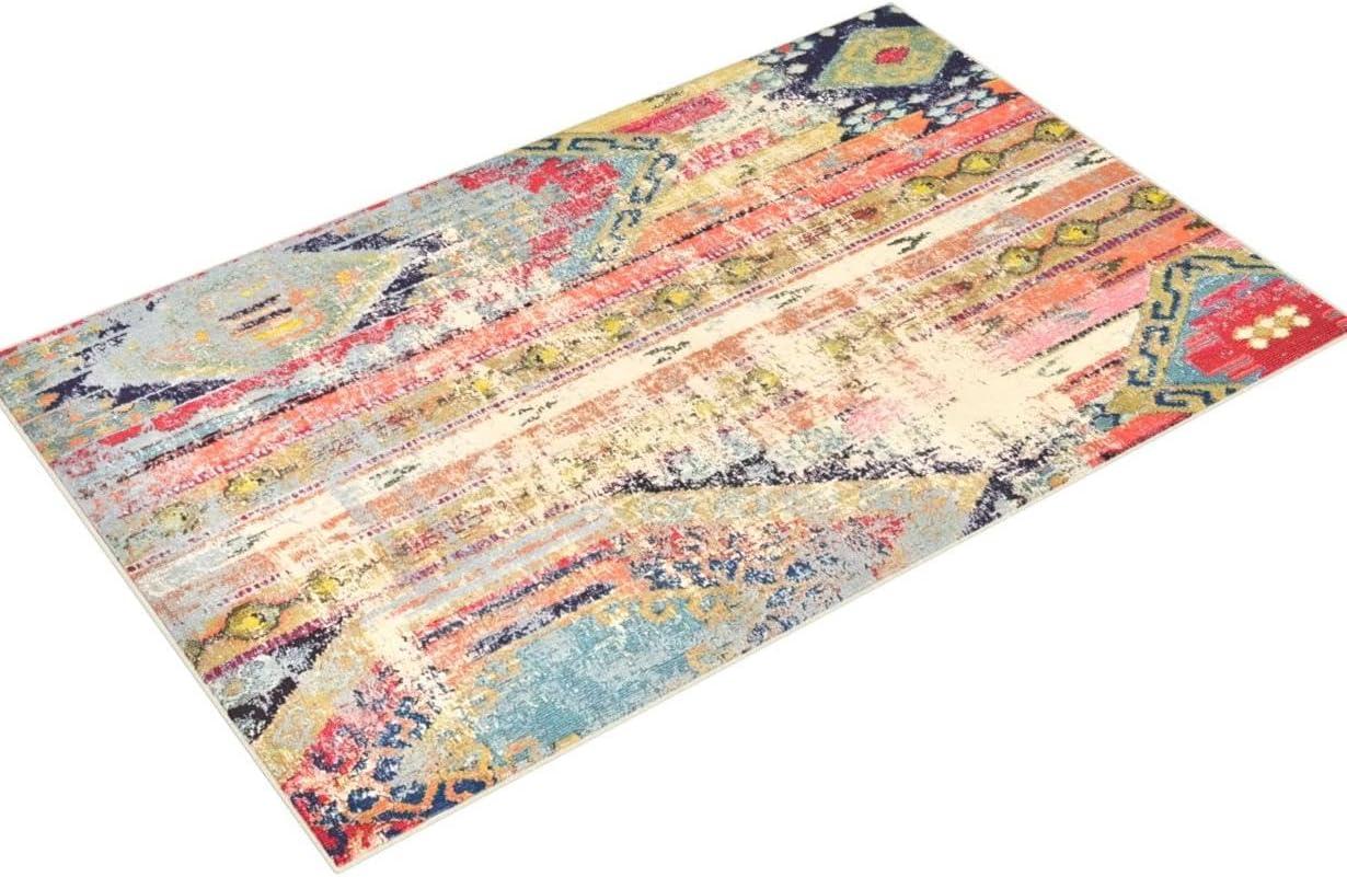 Colorful Multi-Pattern Low Pile Rectangular Area Rug