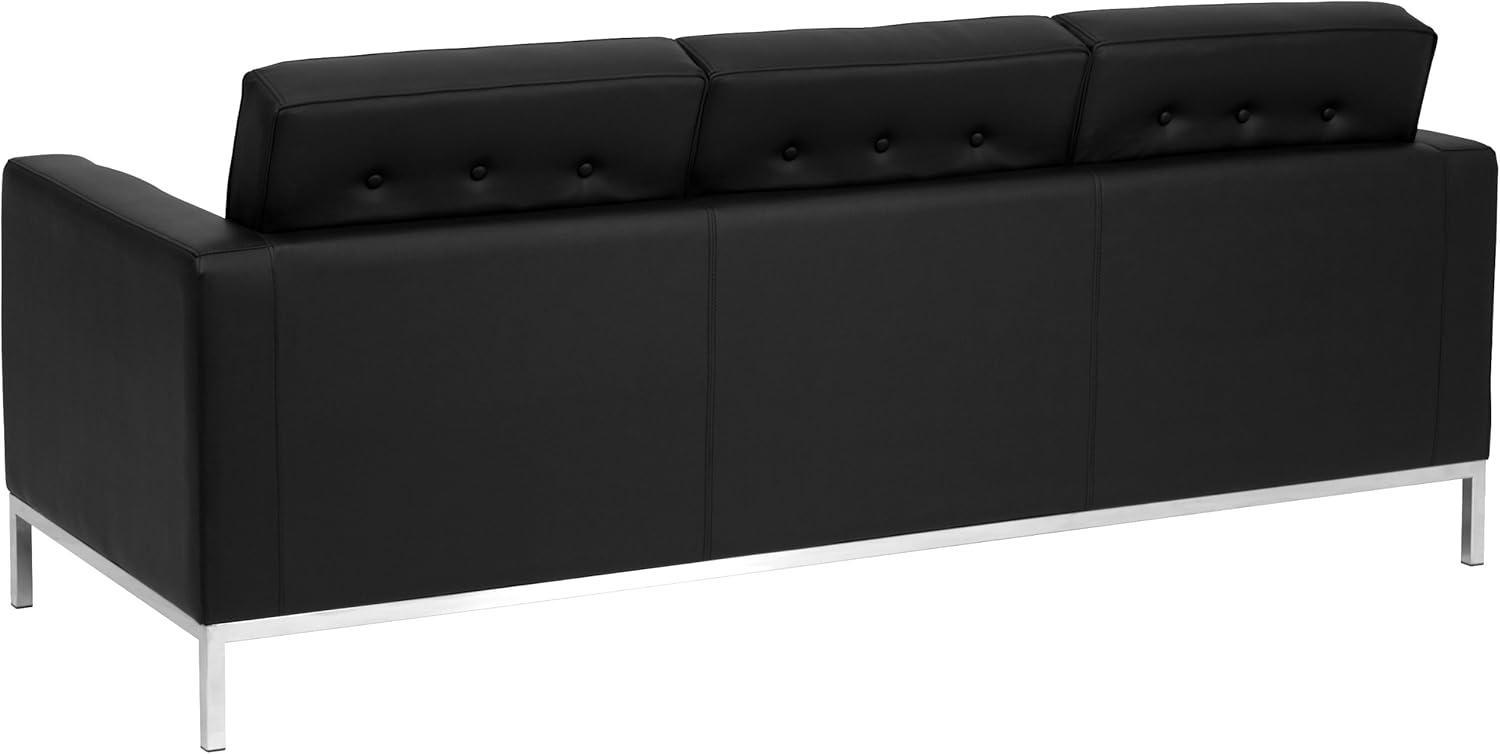 Modern Black Faux Leather Tufted Reception Sofa with Metal Frame