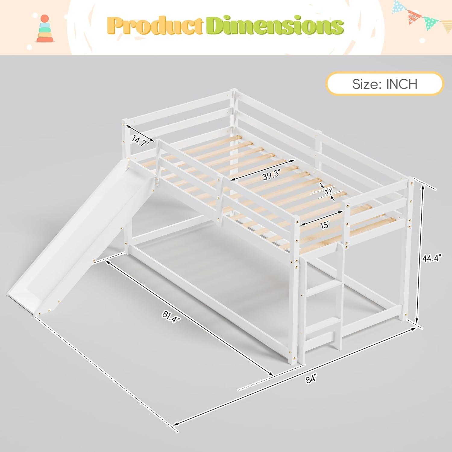 Harper & Bright Designs Kids Loft Bed with Slide,Twin Size Low Loft Beds for Girls Boys Solid Pine Wood Toddler Loft Bed with Ladder and Guard Rails,White