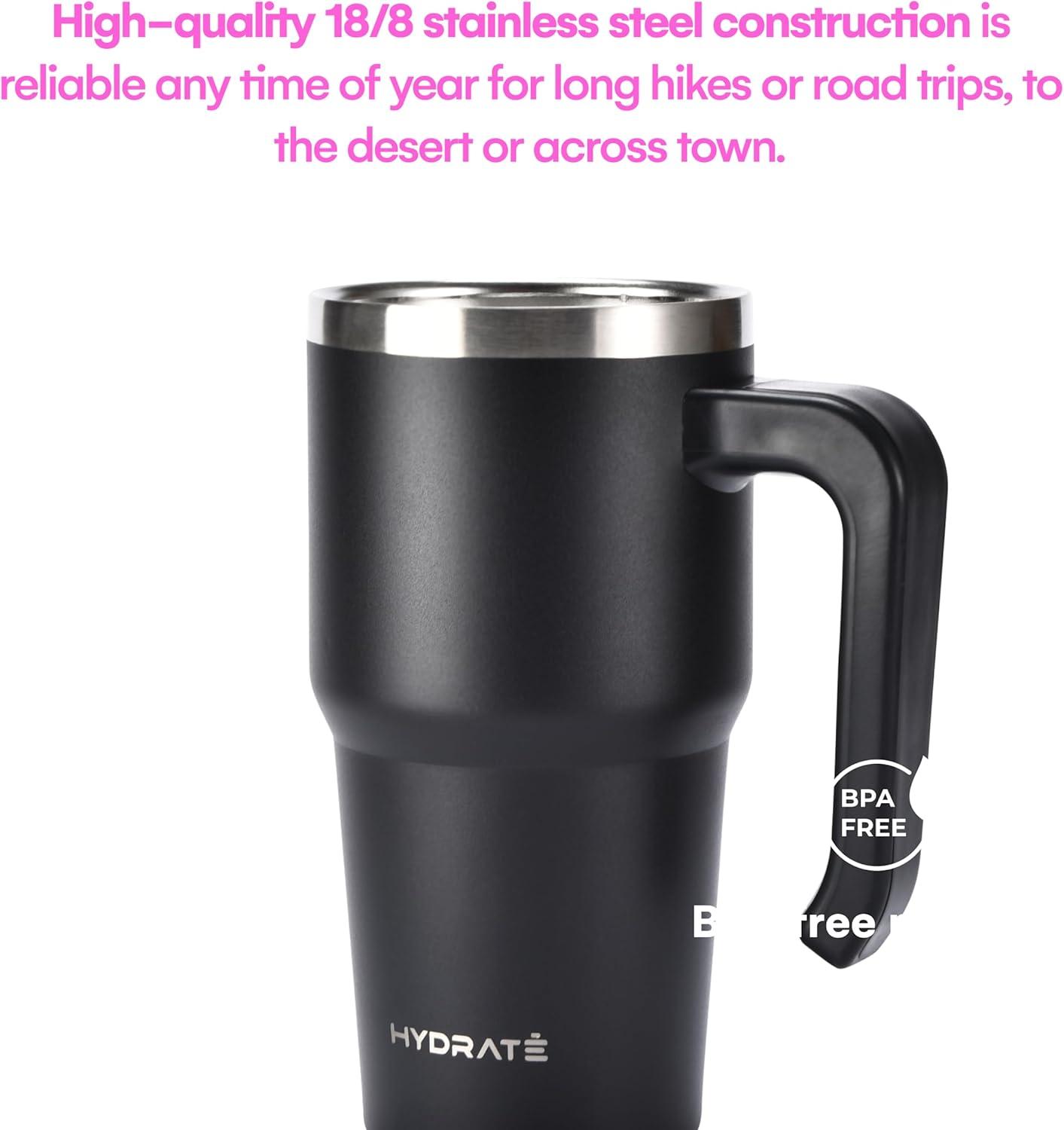 Hydrate Bottles Travel Tumbler with Handle, Vacuum Insulated Travel Mugs