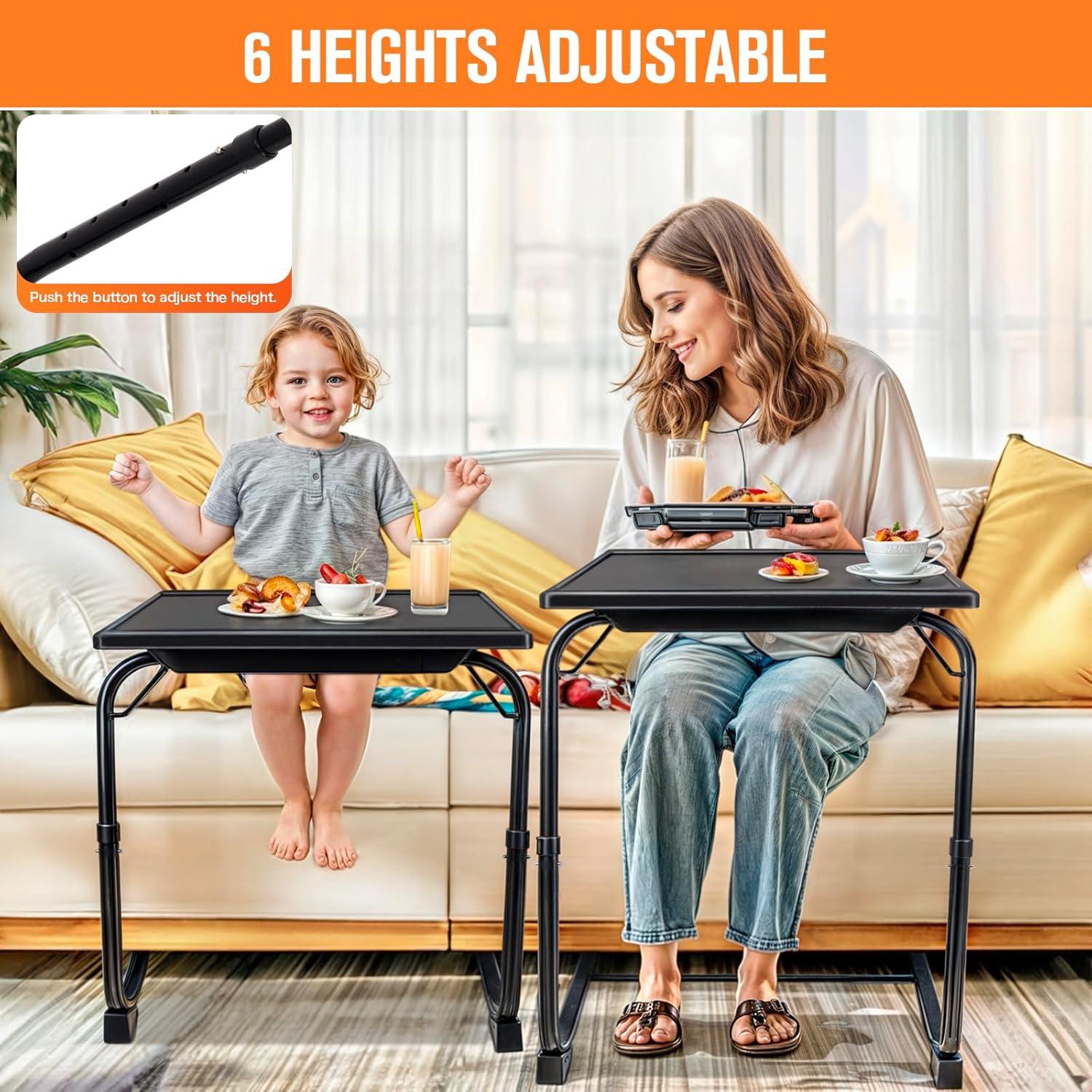 Baokaler Adjustable TV Tray Table - TV Dinner Tray on Bed & Sofa, Comfortable Folding Table with 6 Height & 3 Tilt Angle Adjustments (Black)