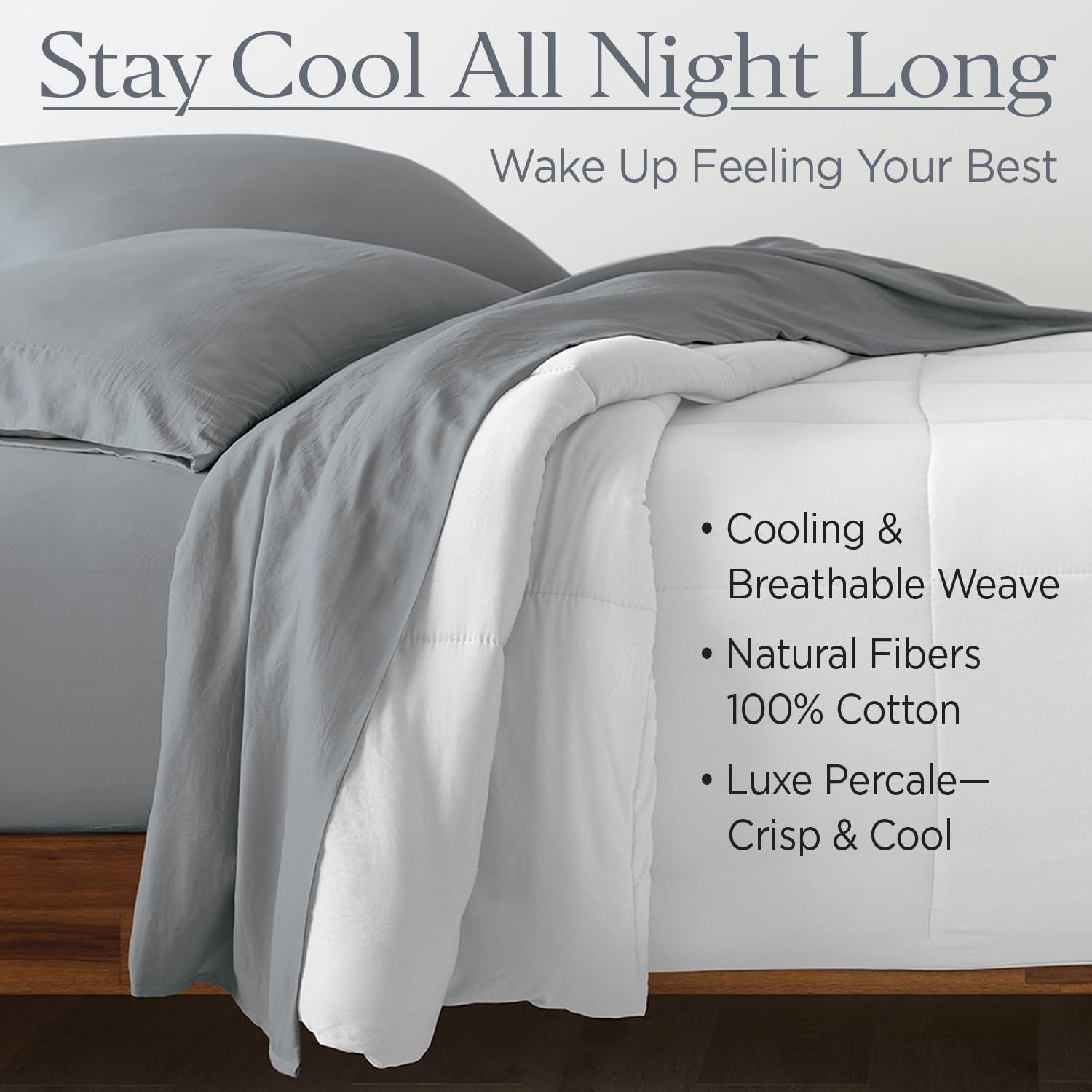 Luxe Cotton Percale Crisp and Cool Sheet Set, Queen, Sand