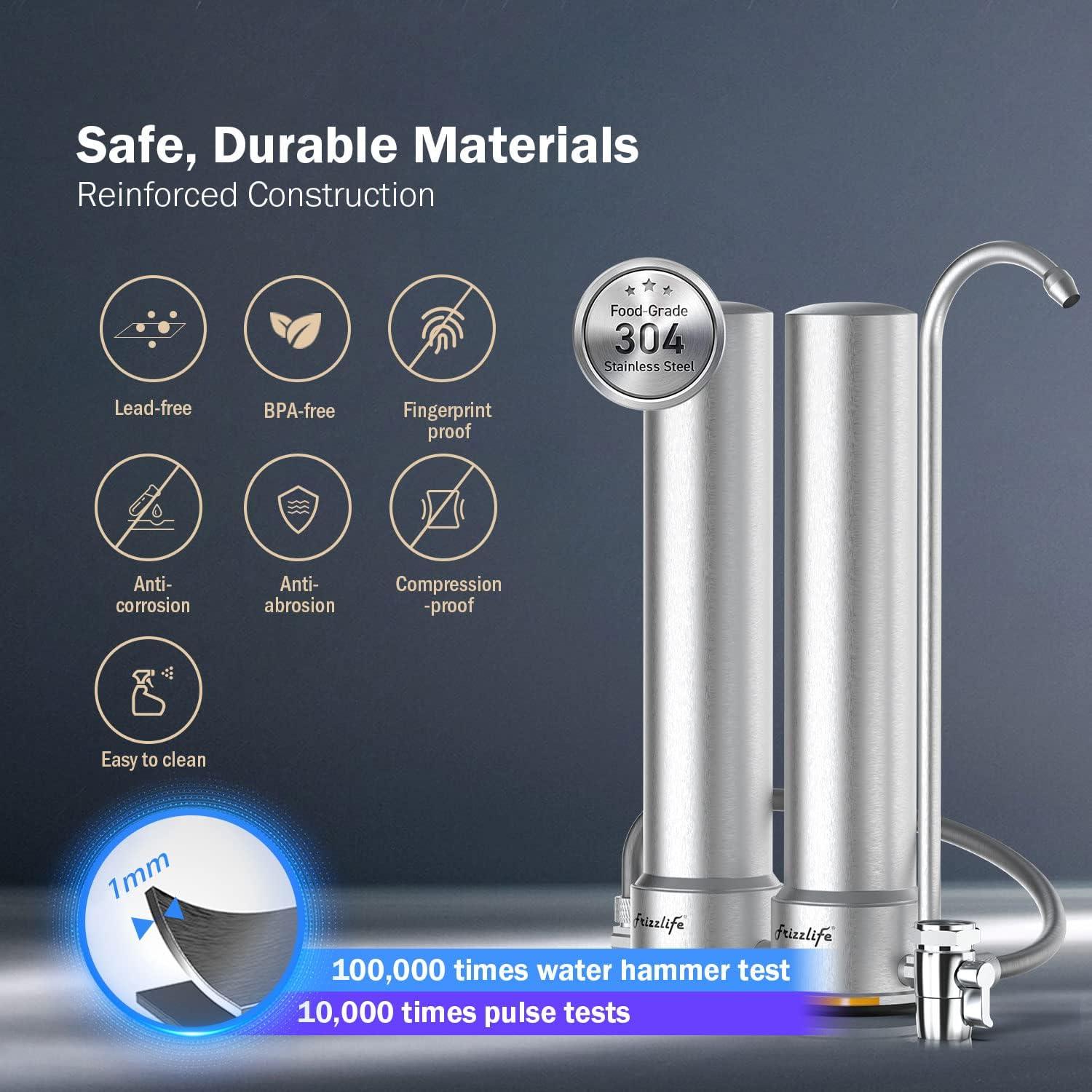 Frizzlife DS99 Dual Countertop Water Filter System, 8-Stage Stainless Steel Faucet Water Filtration System