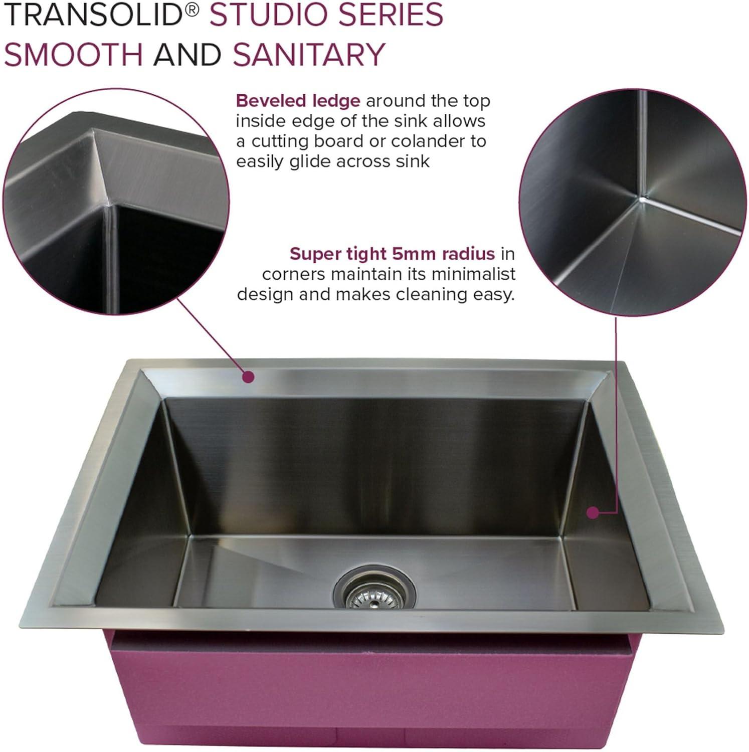 Transolid Studio 26-in x 19-in x 11-in Undermount Stainless Kitchen Sink, SinkPocket, Grid, Strainer