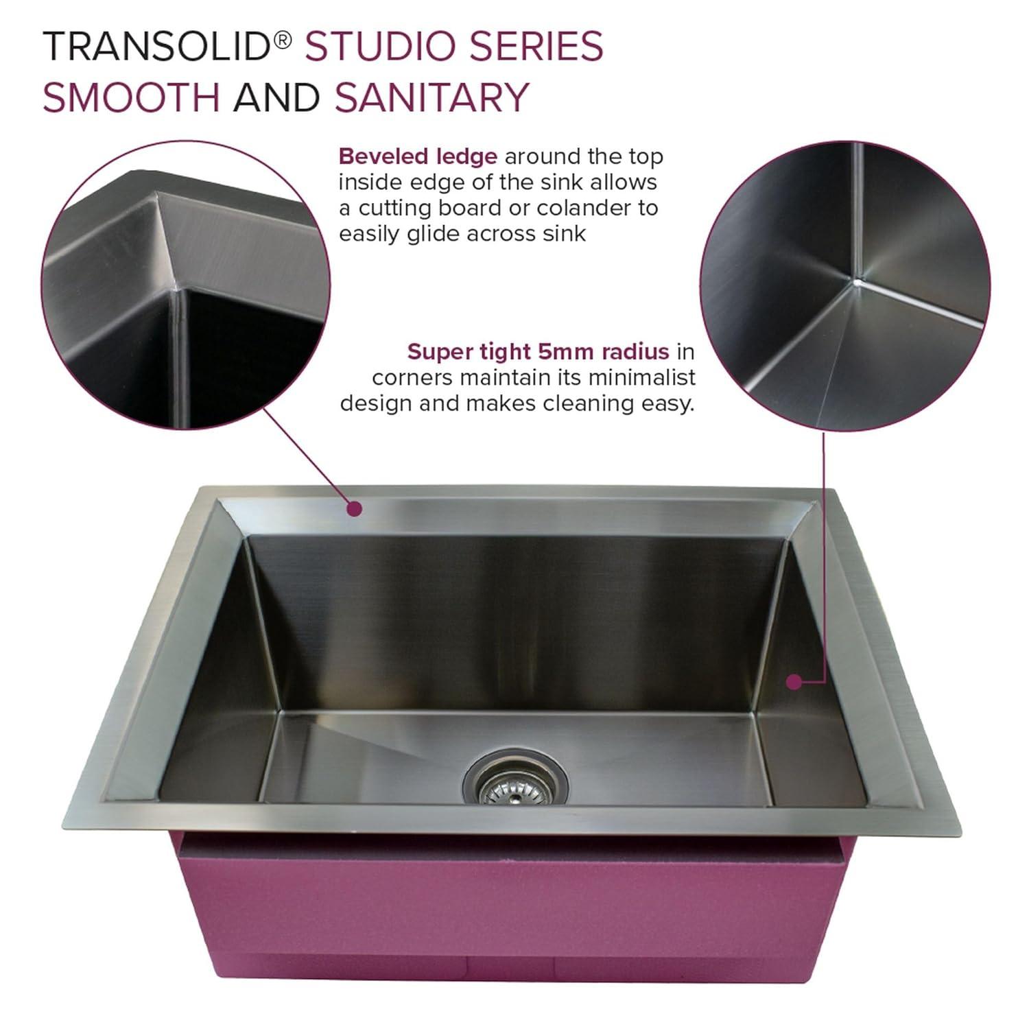 Transolid Studio 26-in x 19-in x 11-in Undermount Stainless Kitchen Sink, SinkPocket, Grid, Strainer