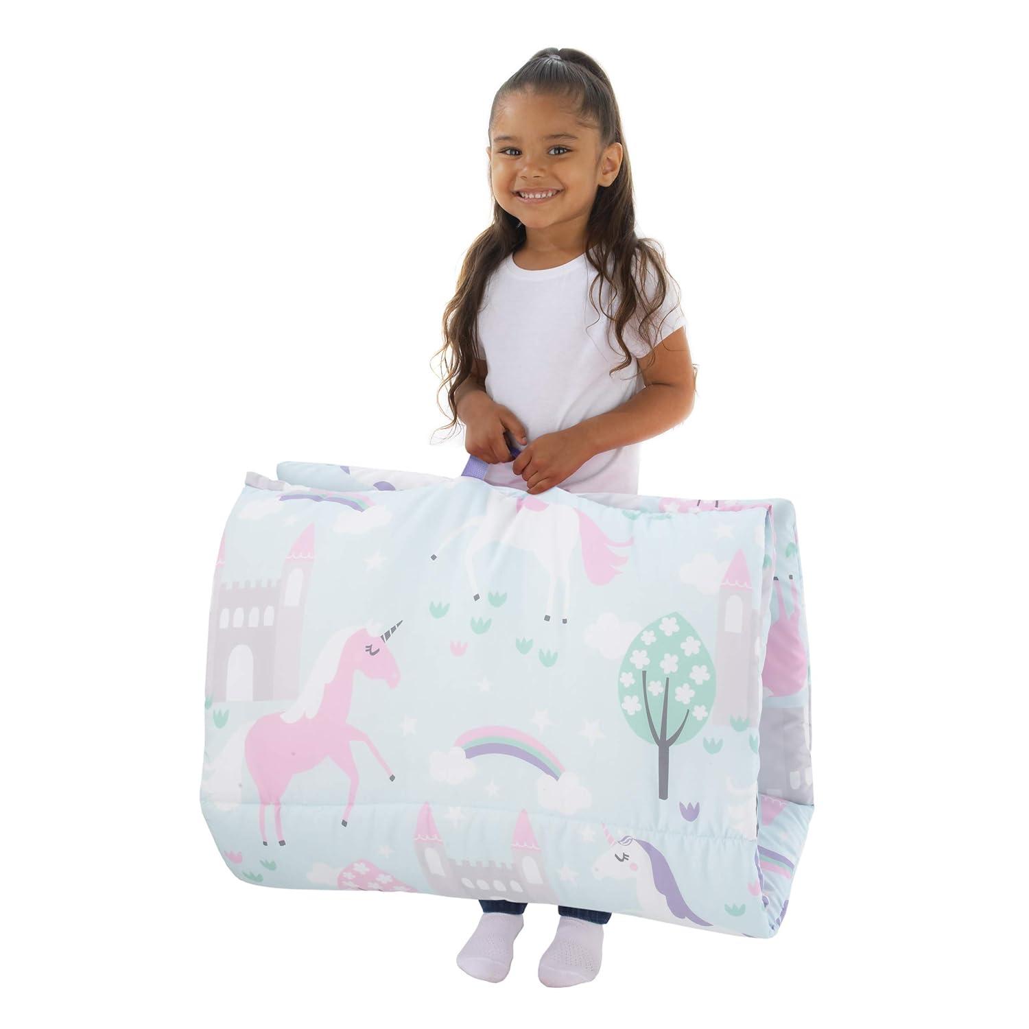 Everything Kids' Unicorn Deluxe Easy Fold Nap Mat: NoJo, Light Blue, Toddler & Preschool Sleep Mat, Machine Washable