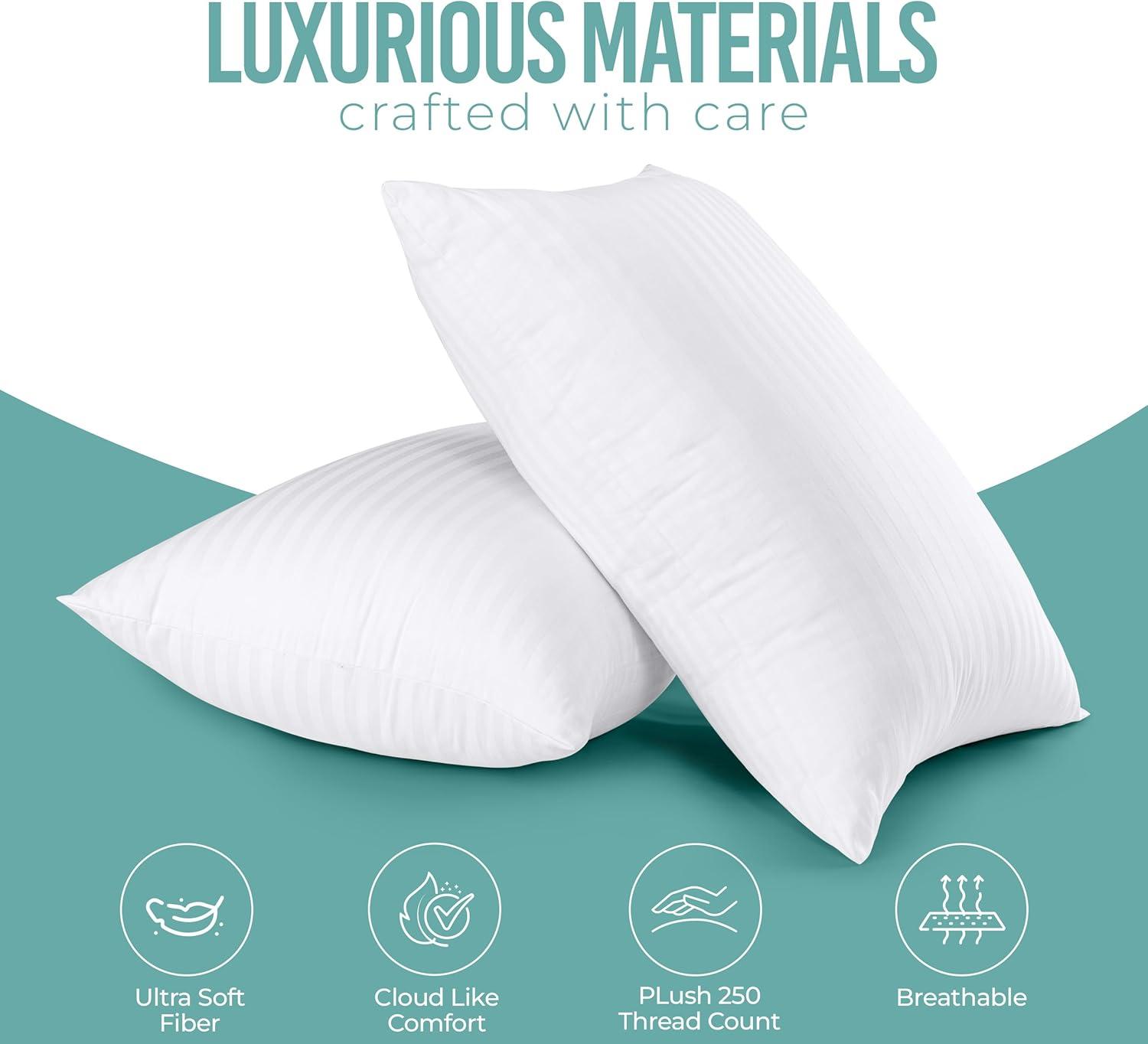 Queen Size White Polyester Bed Pillows Set of 2