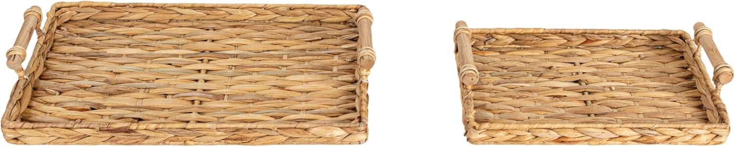 Household Essentials Handwoven Water Hyacinth Rectangular Tray Set with Wood Handles Natural Set of 2