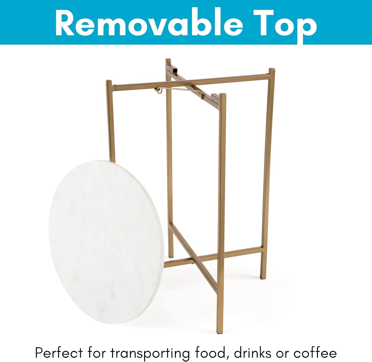 BIRDROCK HOME Folding Side Table with Marble Top - Gold Legs