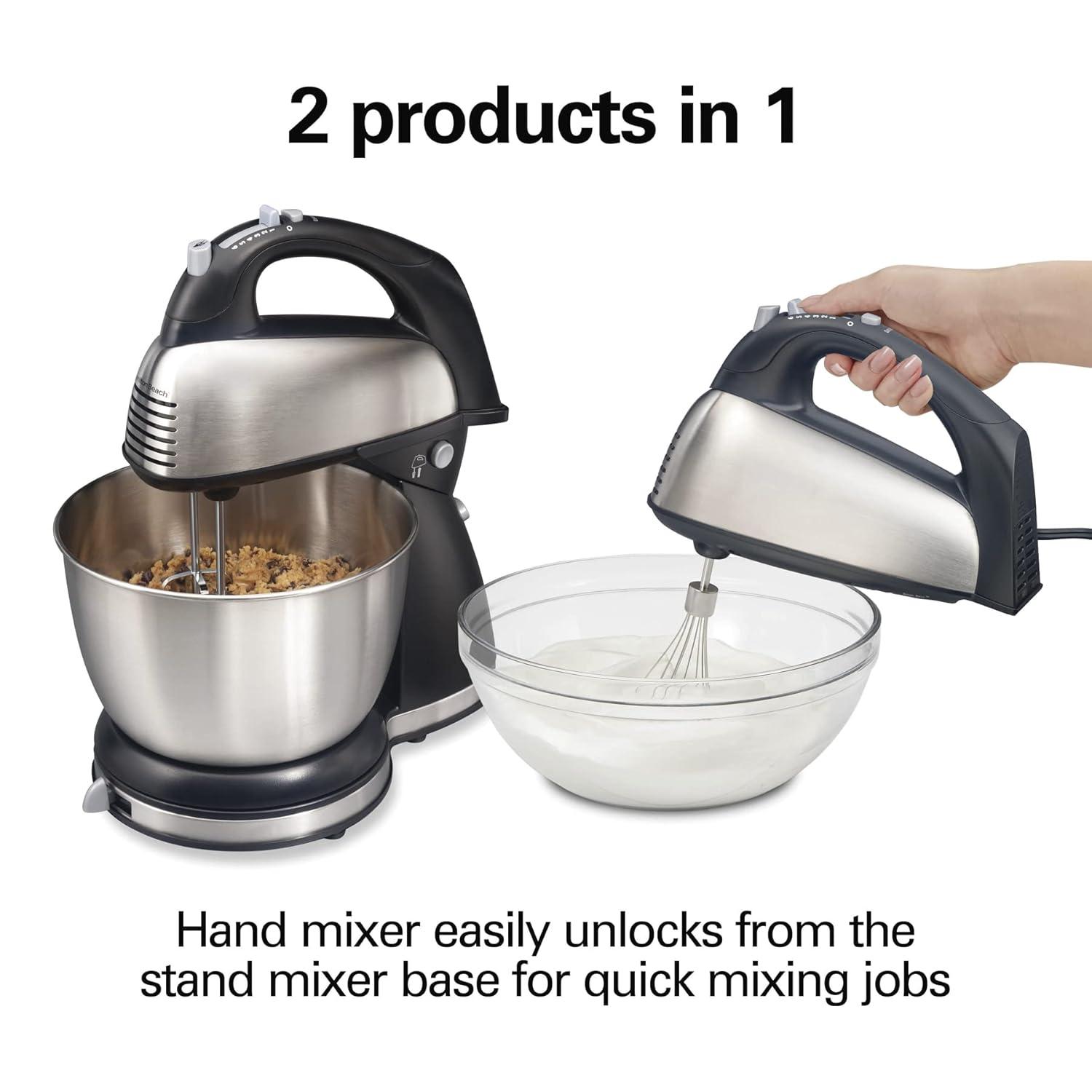 Hamilton Beach Classic Stand and Hand Mixer, 4 Quart Stainless Steel Bowl, 6 Speeds with Quick Burst, Black, 64651