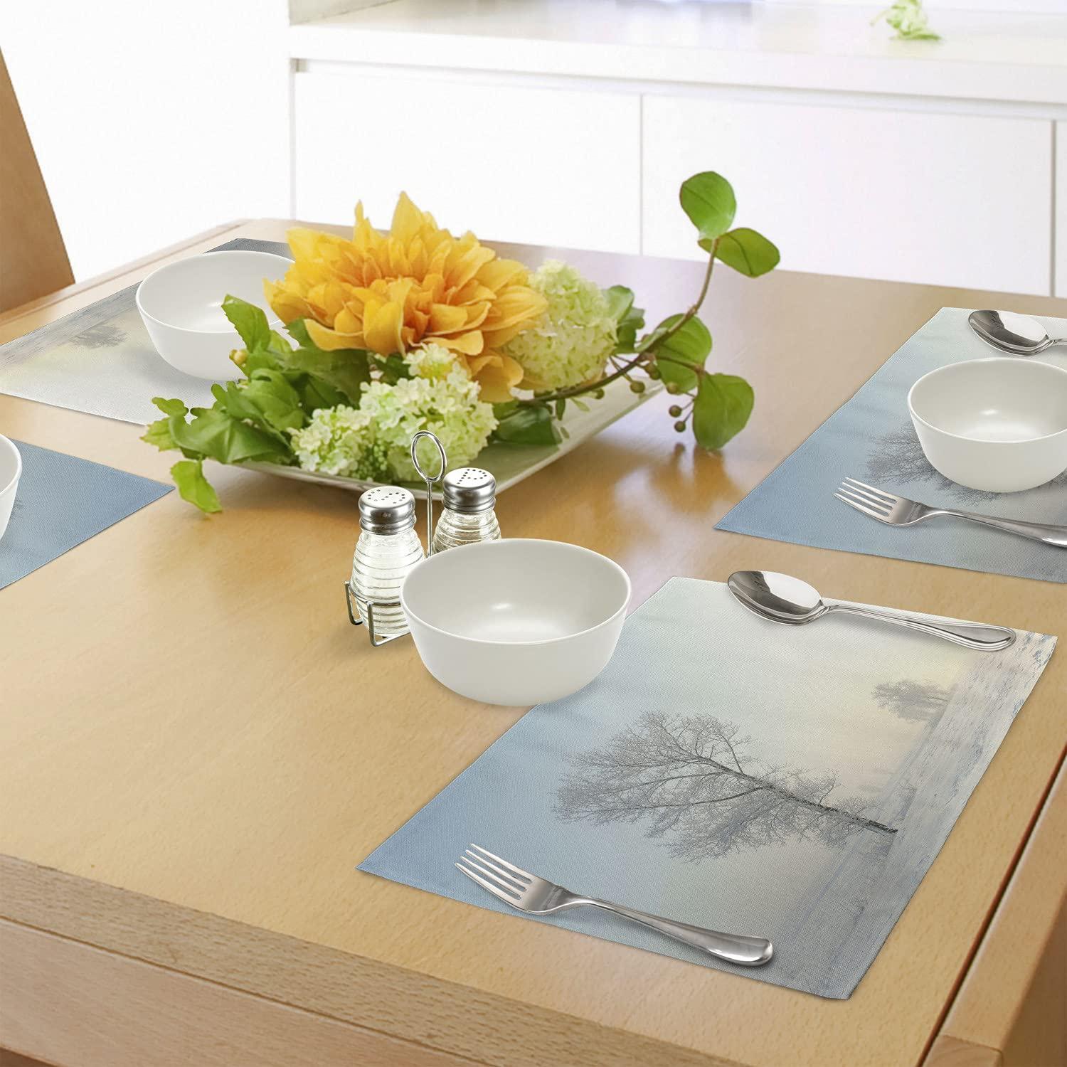 Ambesonne Forest Place Mats Set of 4, Simple Oriental Nature Leaf, Standard Size, Yellow Mustard
