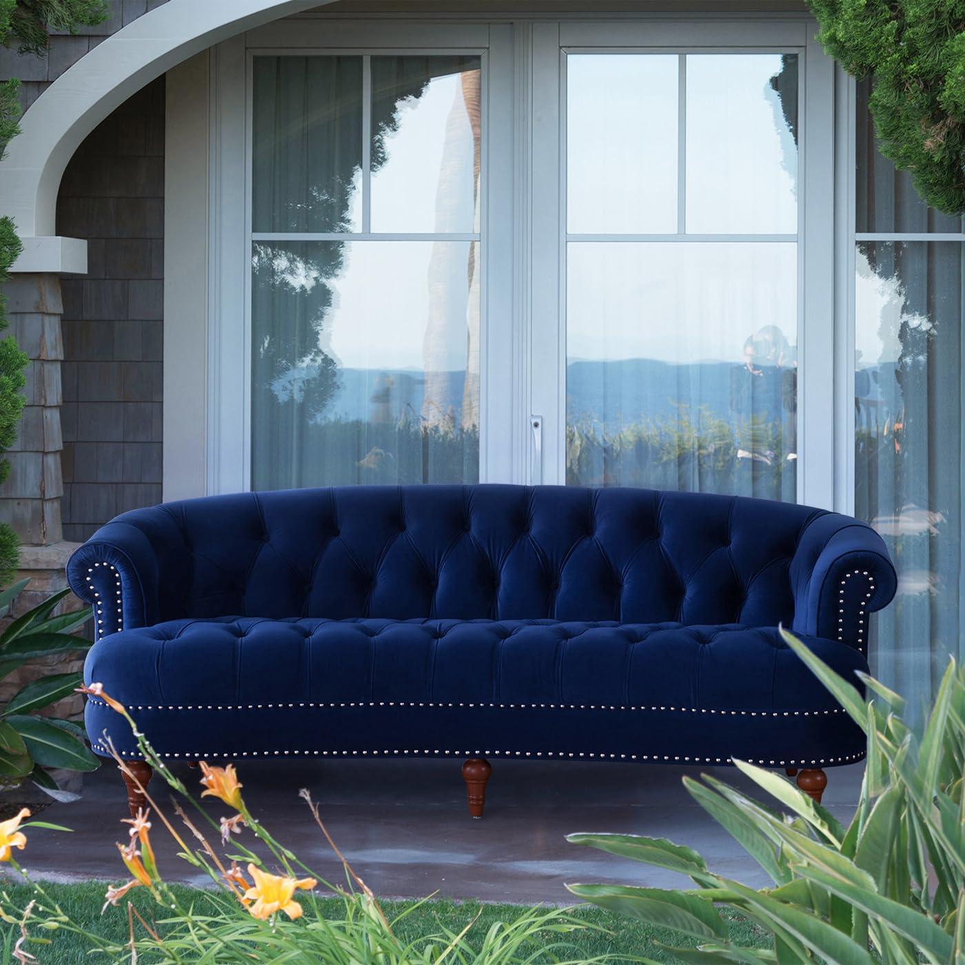 Jennifer Taylor Home La Rosa 84" Victorian Chesterfield Living Room Tufted Sofa Couch, Navy Blue