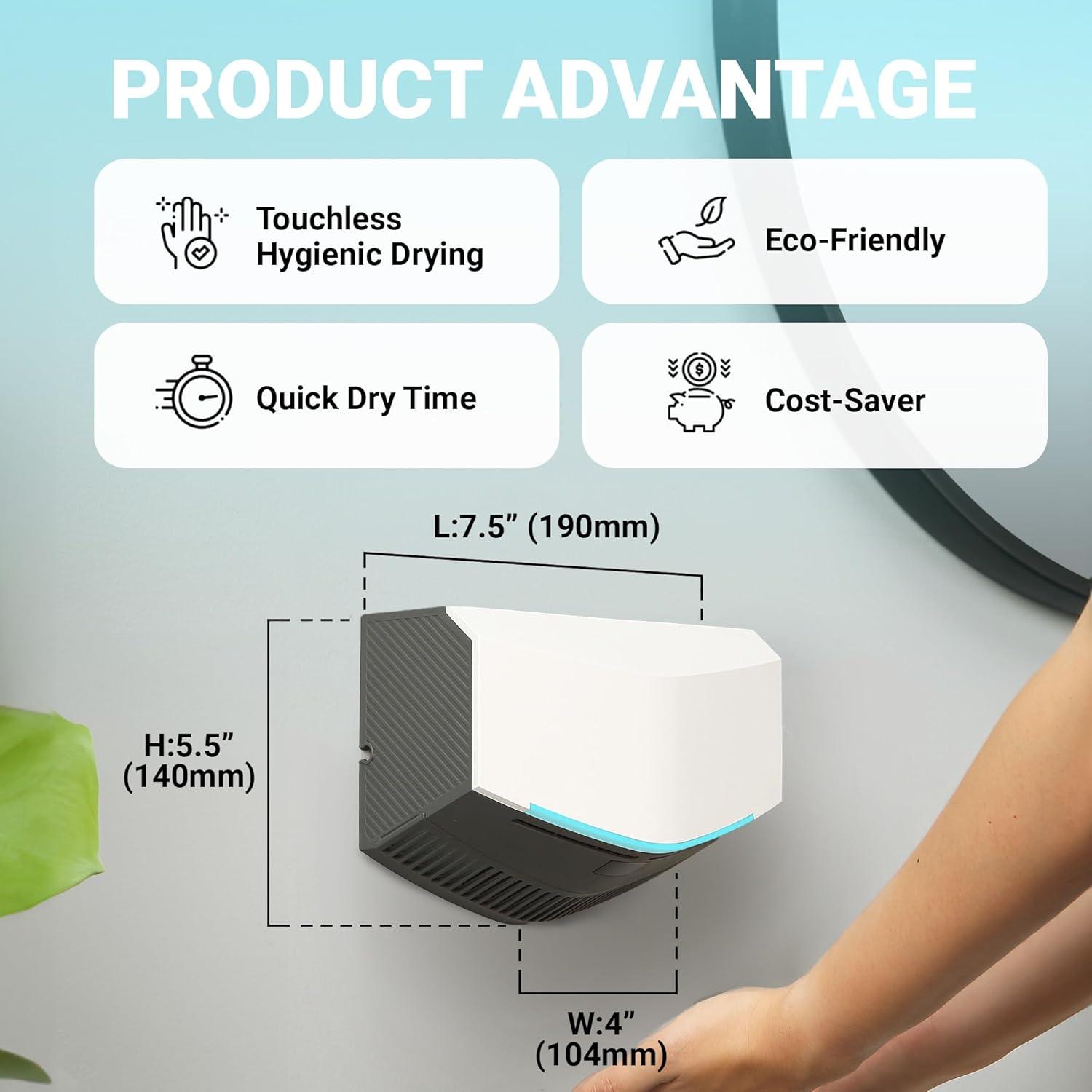 Hand Dryer for Home and Commercial Bathrooms - Compact Electric Hand Dryer | Automatic | Air blade | Plug in ready | Portable /w stand or Wall Mount | HEPA Filter | Touchless | UL Certified