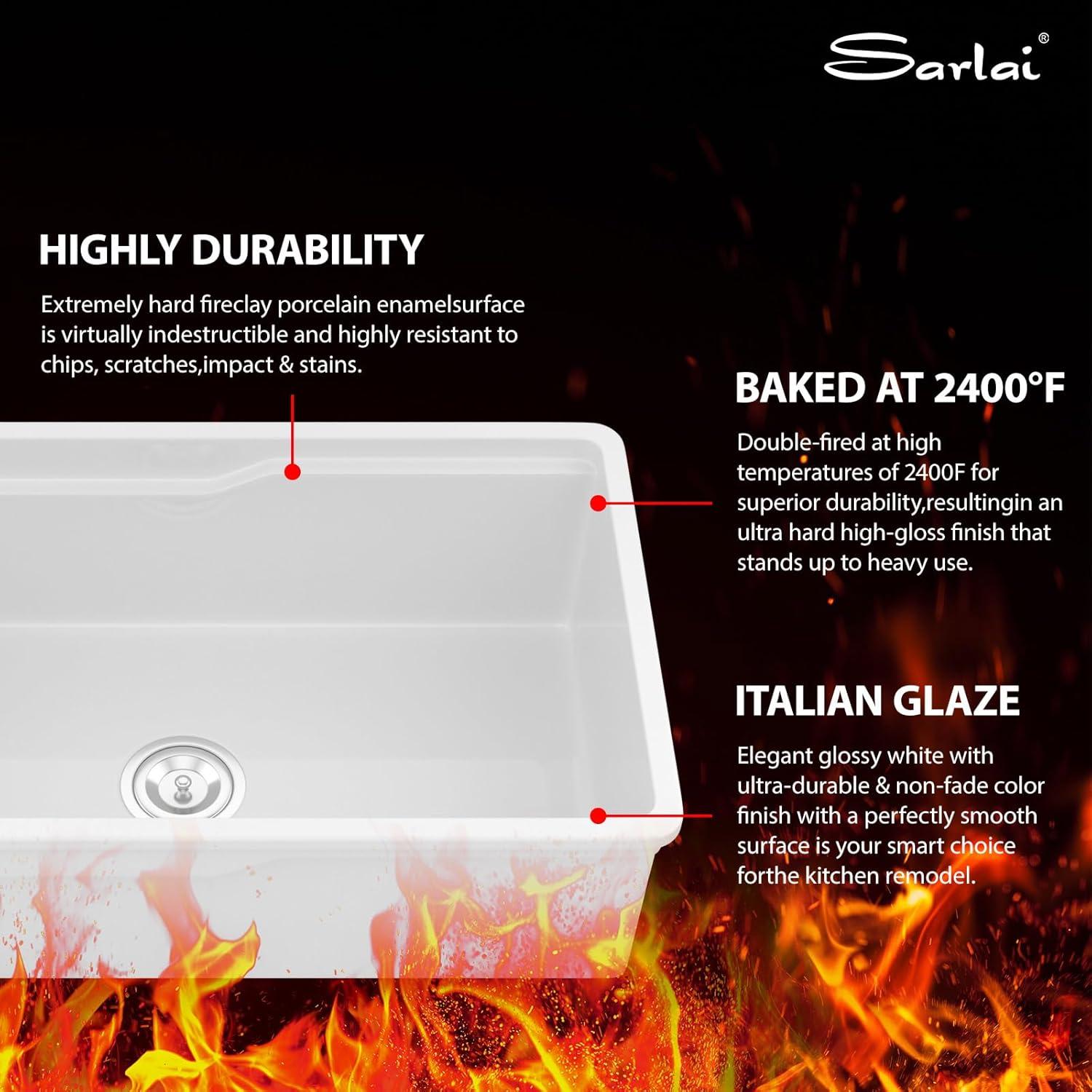 Sarlai White Workstation Kitchen Sink 32 Inch White Undermount Kitchen Sink Ceramic Sinks Drop In Single Bowl Ledge Workstaion Topmount Fireclay Basin 32 x19 x10 Inch