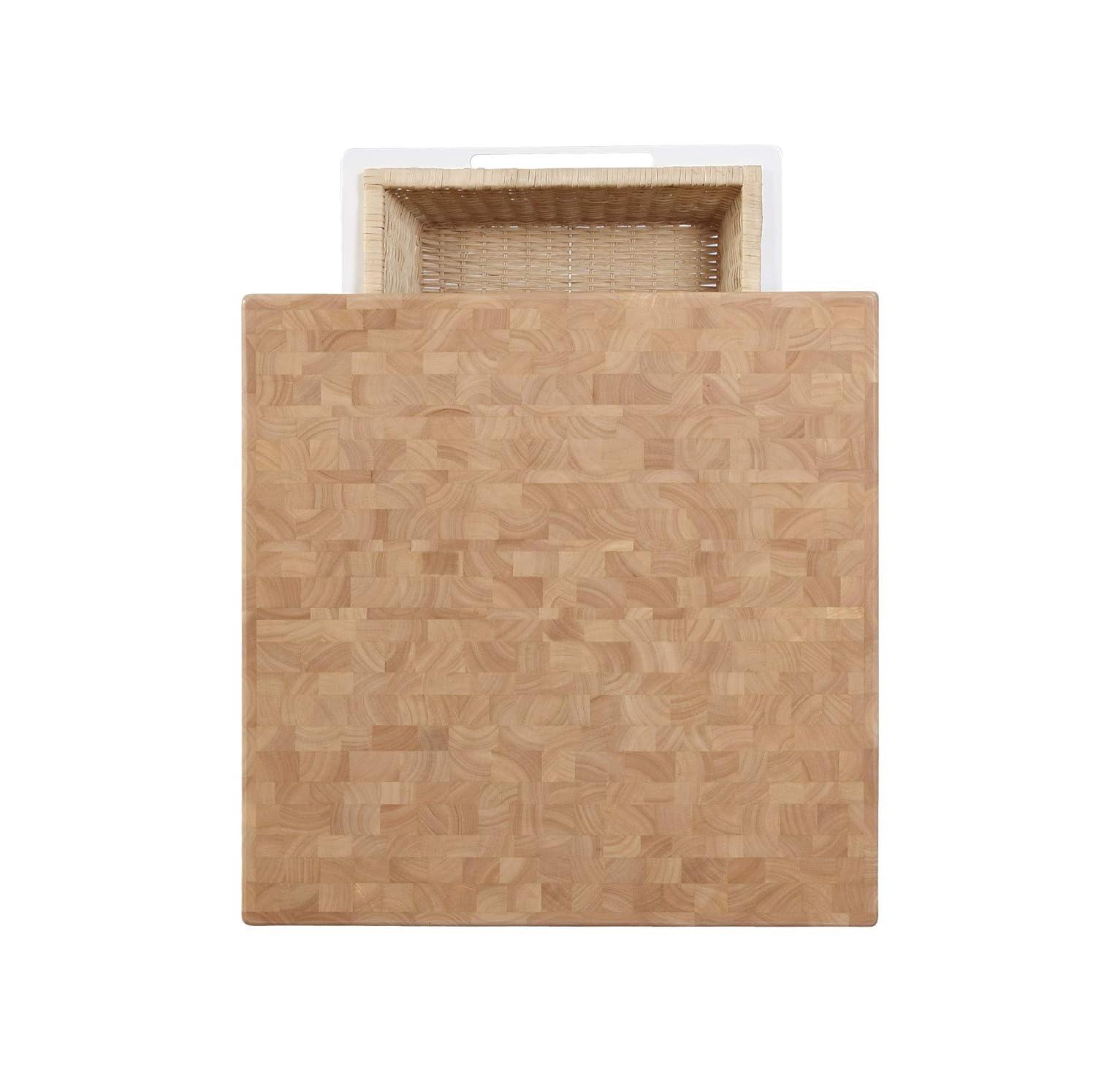 Linon Kolton Butcher Block Kitchen Island with 2 Baskets in White/Natural Wood