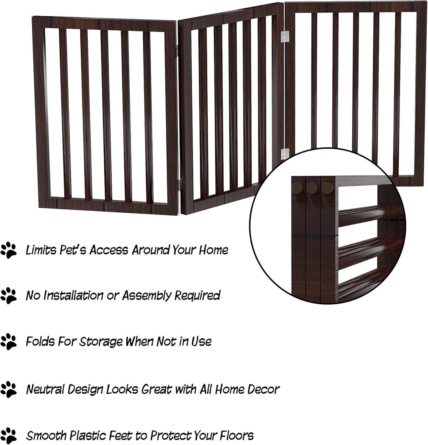 Indoor Pet Gate - 3-Panel Folding Dog Gate for Stairs or Doorways - 54x23.75-Inch Freestanding Pet Fence for Cats and Dogs by PETMAKER (Brown)