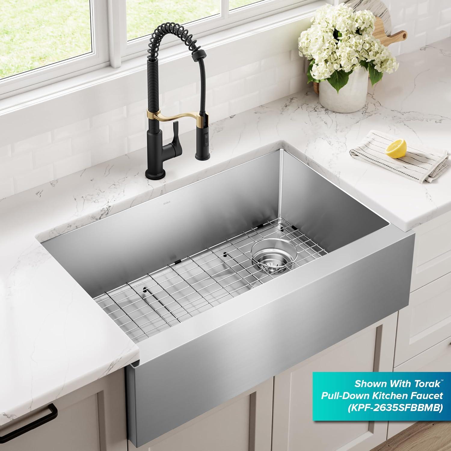 KRAUS Standart Pro Apron Front Farmhouse 16 Gauge Single Bowl Stainless Steel Kitchen Sink