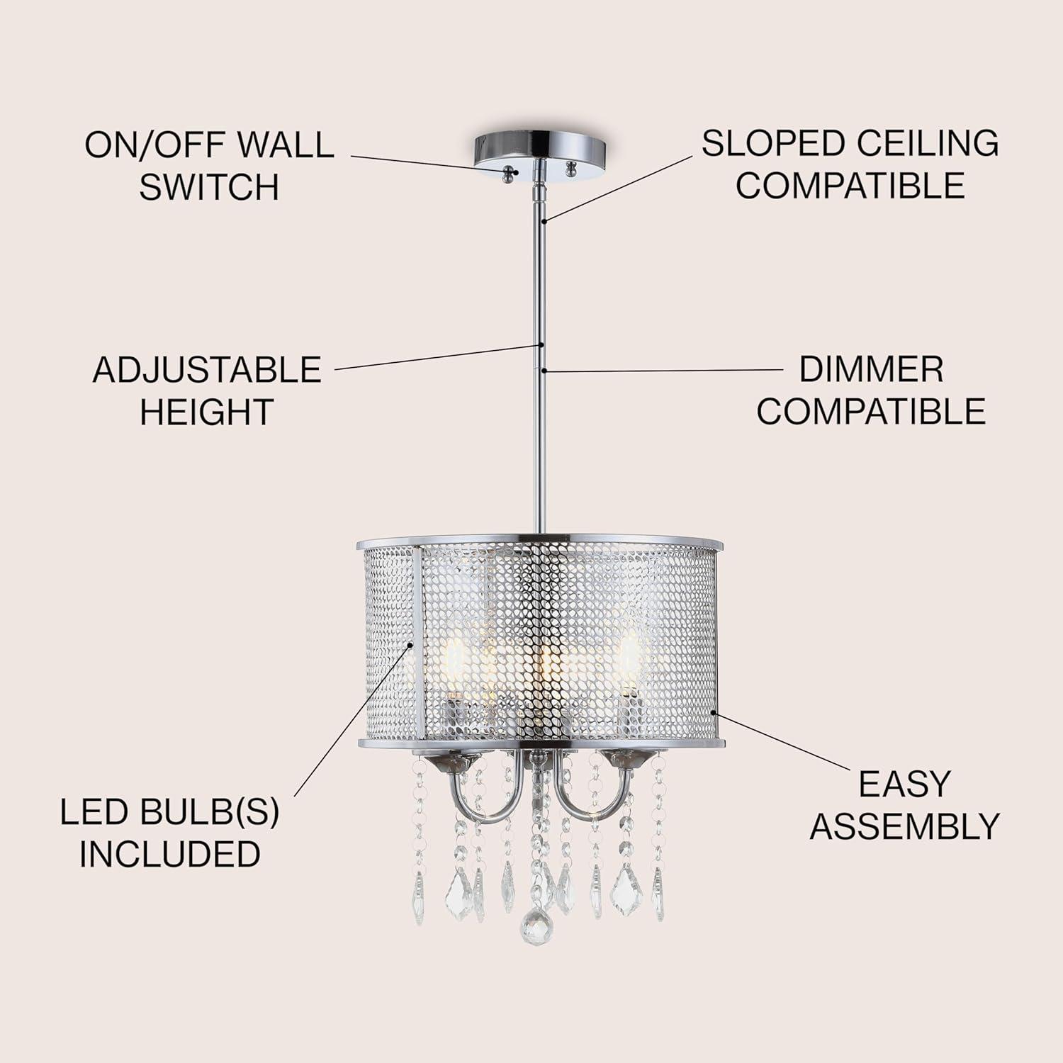 JONATHAN Y JYL7465A Avah 13" Metal/Crystal Adjustable LED Drop Chandelier, Glam, Contemporary for living room, dinning room, bedroom, office Bulb Included, Chrome