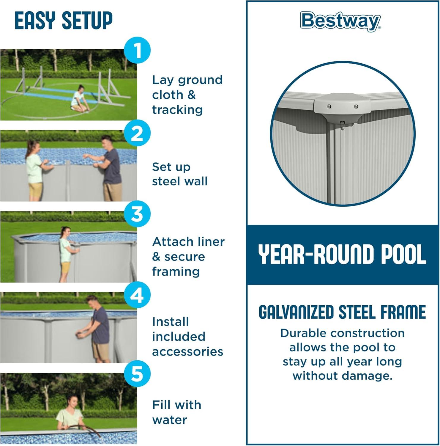 Bestway Hydrium 15' x 48" Steel Wall Above Ground Swimming Pool Set, Gray