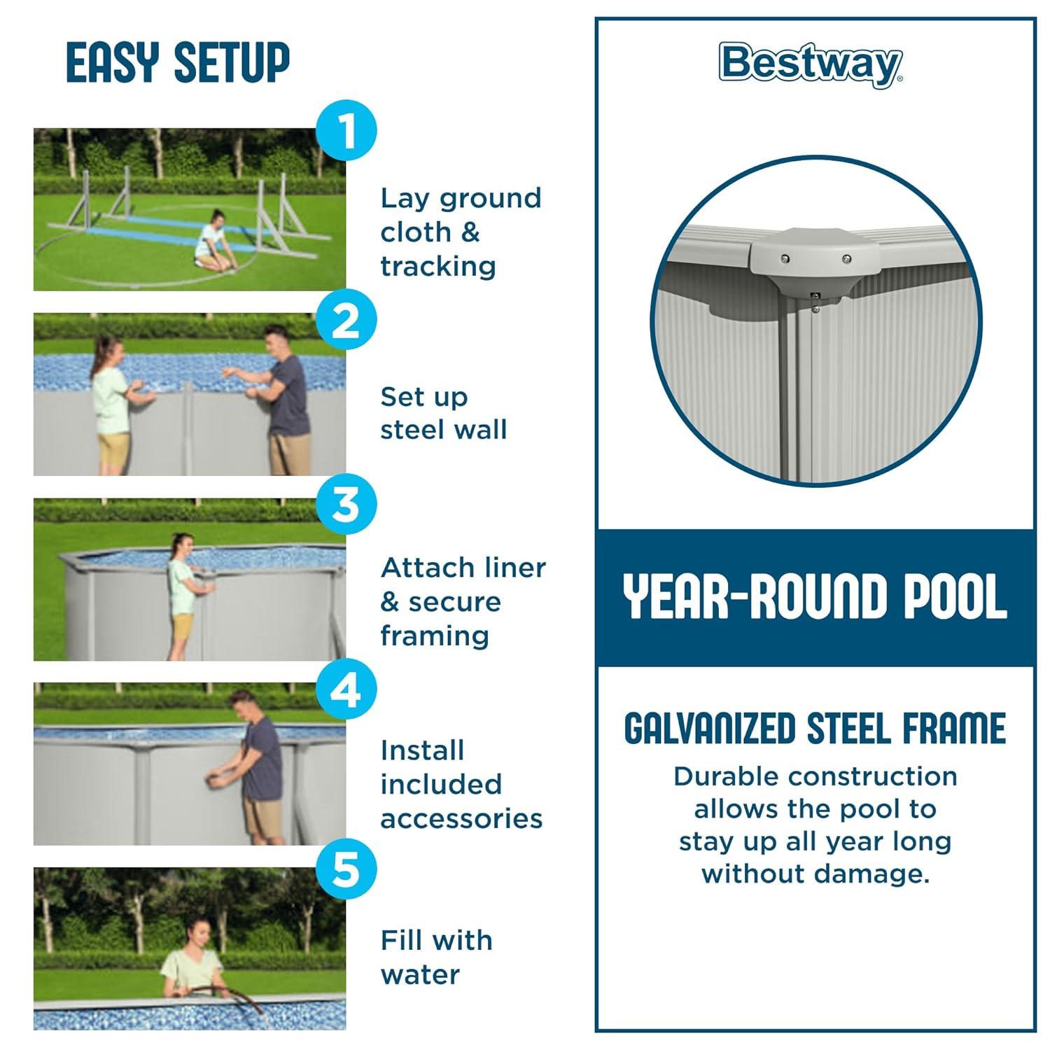 Bestway Hydrium 15' x 48" Steel Wall Above Ground Swimming Pool Set, Gray