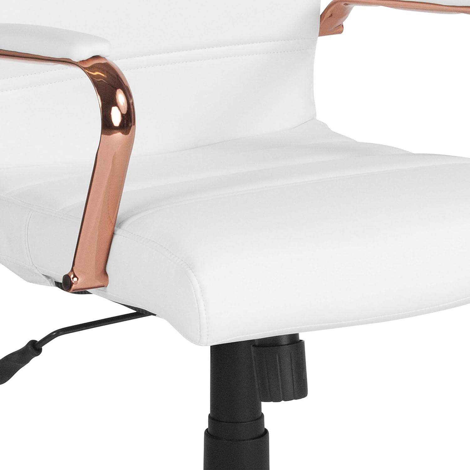 Mid-Back White LeatherSoft Swivel Executive Chair with Rose Gold Metal Frame