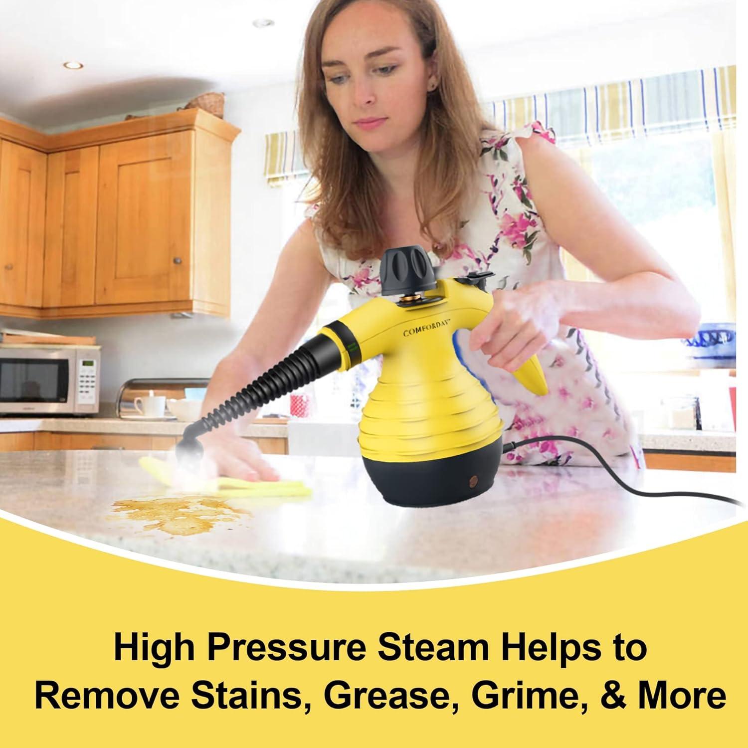 Comforday Multi-Purpose Handheld Pressurized Steam Cleaner with 9-Piece Accessories, Perfect for Stain Removal, Curtains, Car Seats, Floor, Carpet, Window Cleaning